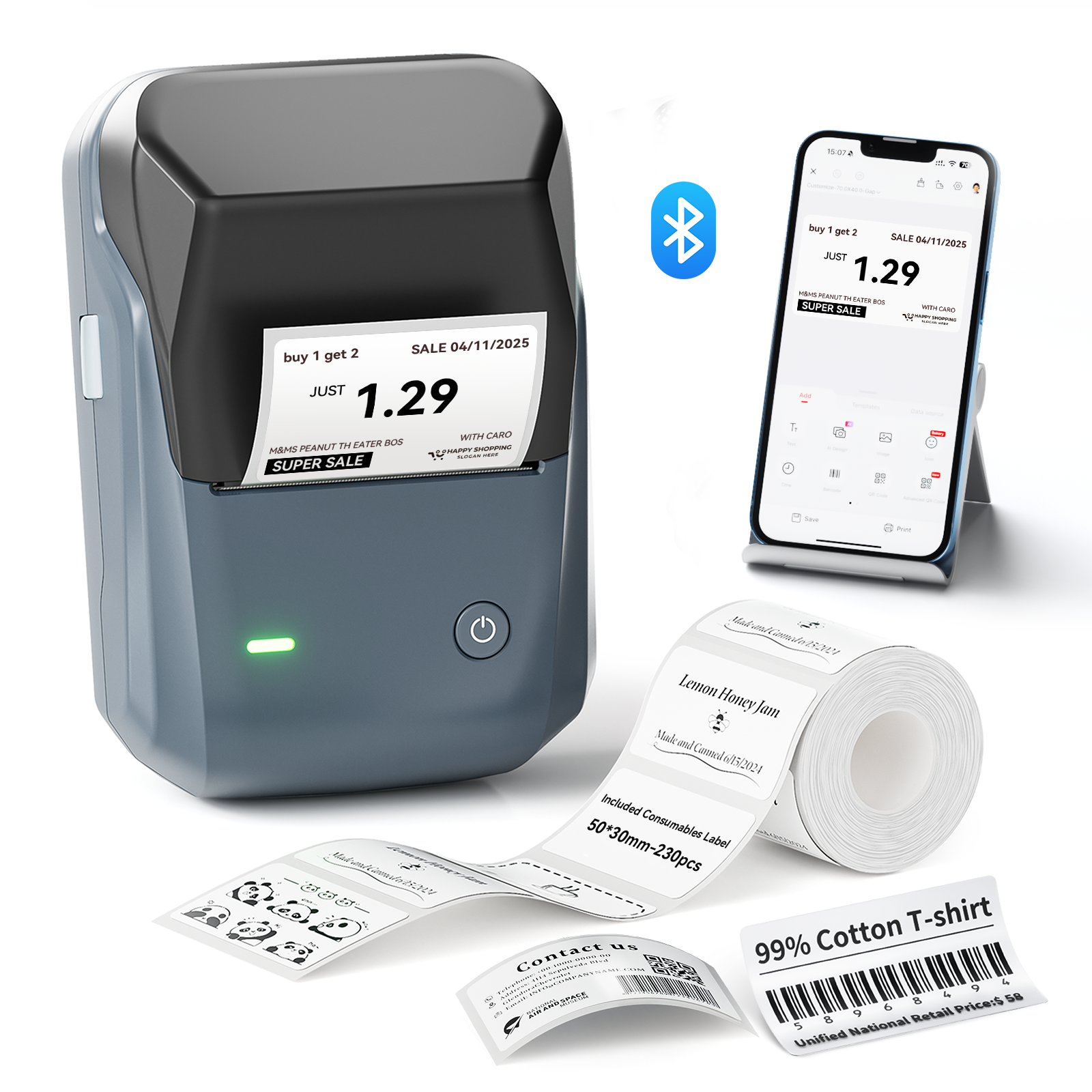 NB493 - NIIMBOT - B1 - DRAAGBARE TERMIESE ETIKET BLUETOOTH-DRUKKER INSLUITEND GRATIS ETIKET (50*30MM - WIT)