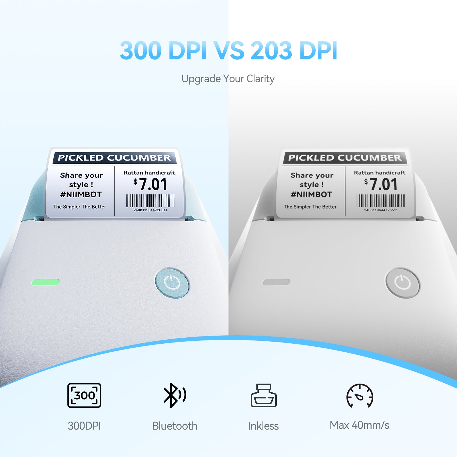 NB806 - NIIMBOT - B1_PRO - 300DPI - PORTABLE THERMAL LABEL PRINTER INCL FREE LABEL ROLL (50X30MM)