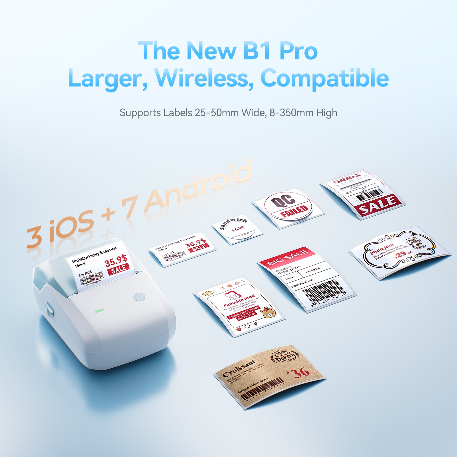 NB806 - NIIMBOT - B1_PRO - 300DPI - PORTABLE THERMAL LABEL PRINTER INCL FREE LABEL ROLL (50X30MM)