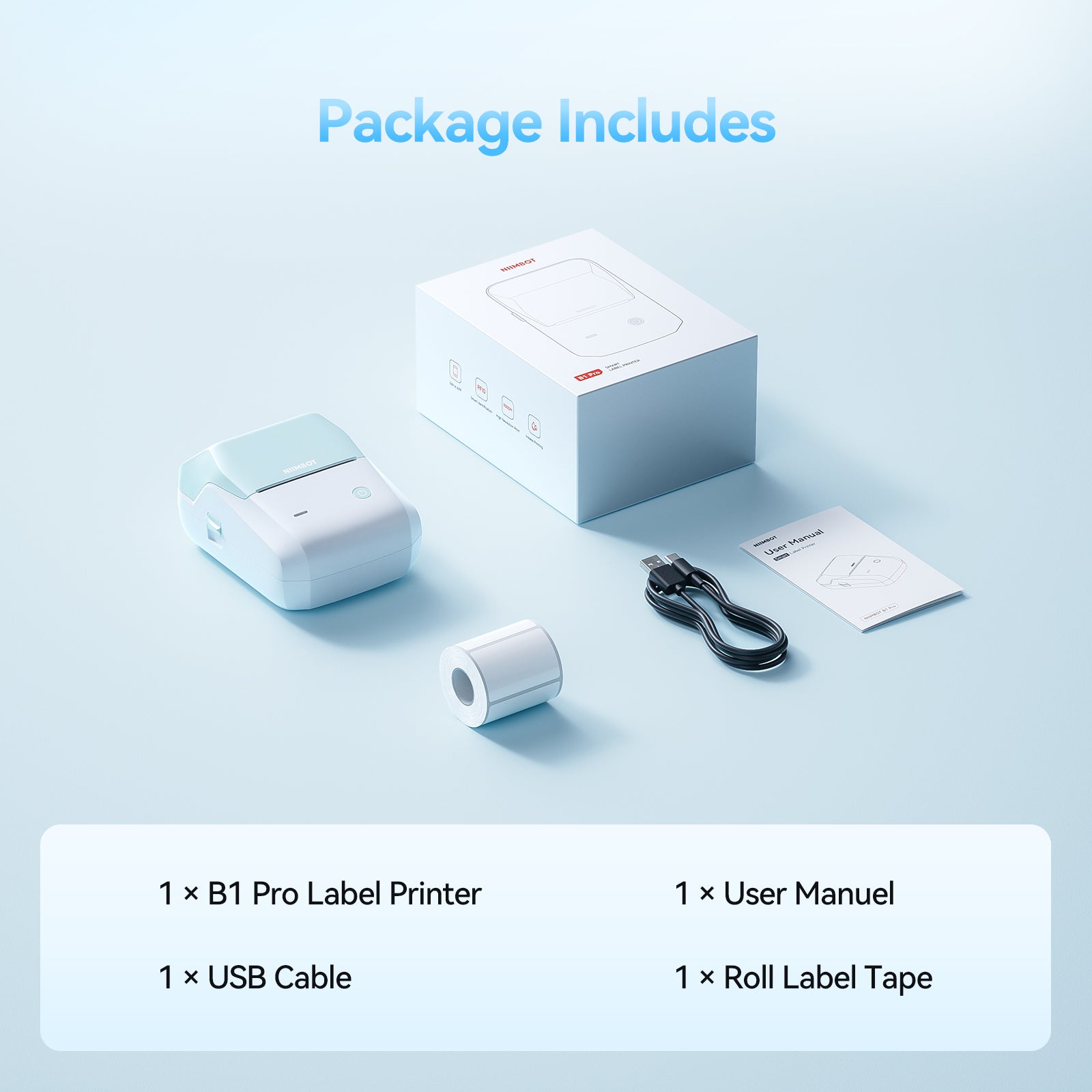 NB806 - NIIMBOT - B1_PRO - 300DPI - PORTABLE THERMAL LABEL PRINTER INCL FREE LABEL ROLL (50X30MM)