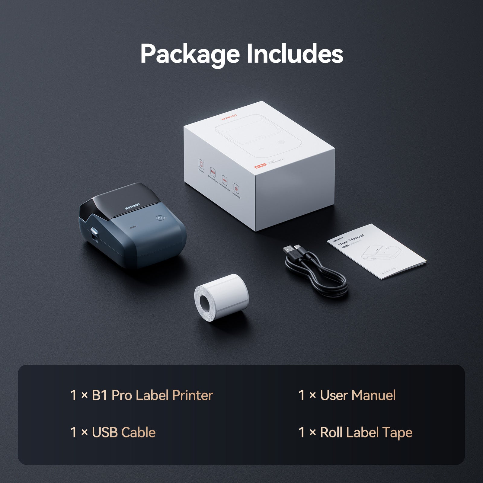 NB806 - NIIMBOT - B1_PRO - 300DPI - PORTABLE THERMAL LABEL PRINTER INCL FREE LABEL ROLL (50X30MM)