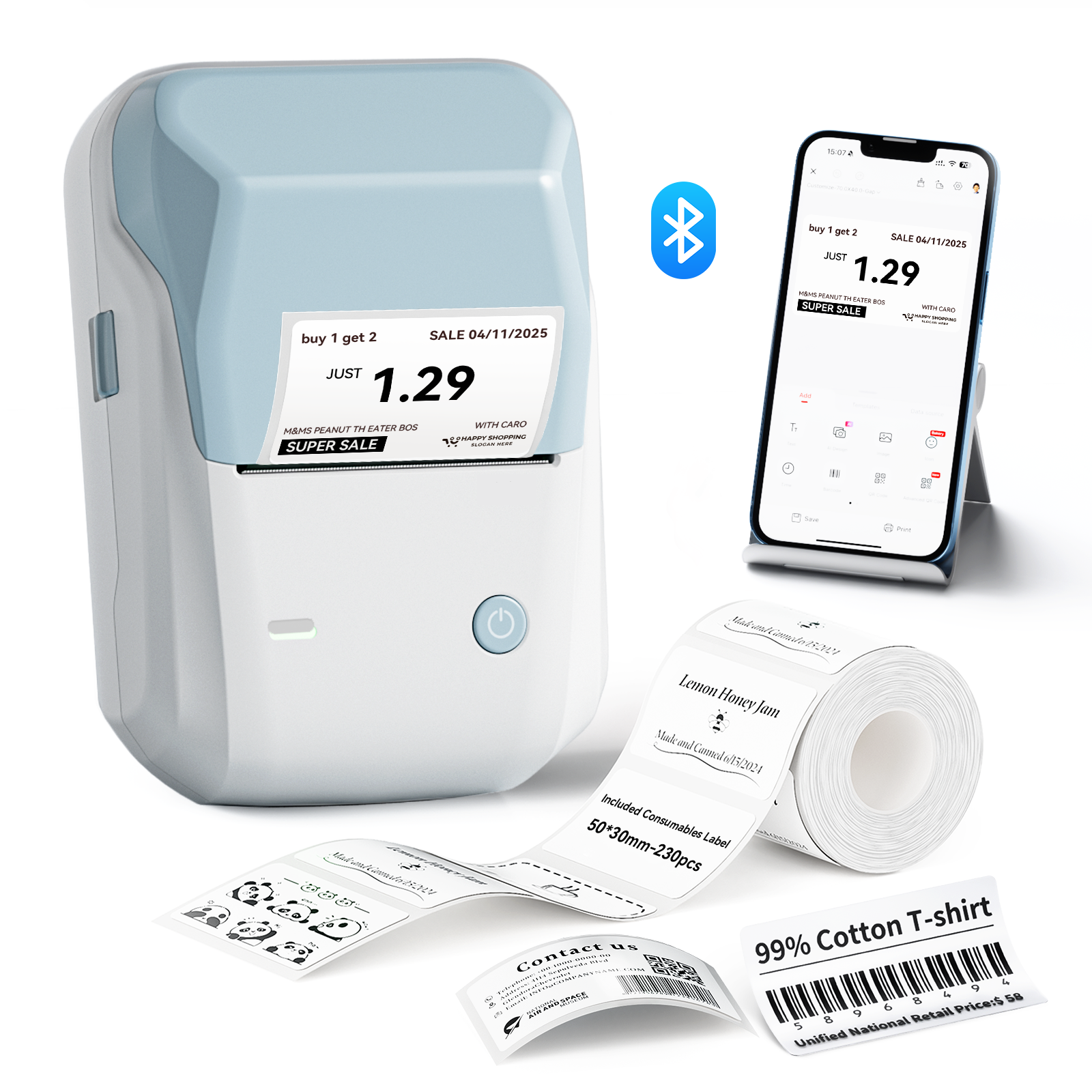 NB493 - NIIMBOT - B1 - DRAAGBARE TERMIESE ETIKET BLUETOOTH-DRUKKER INSLUITEND GRATIS ETIKET (50*30MM - WIT)