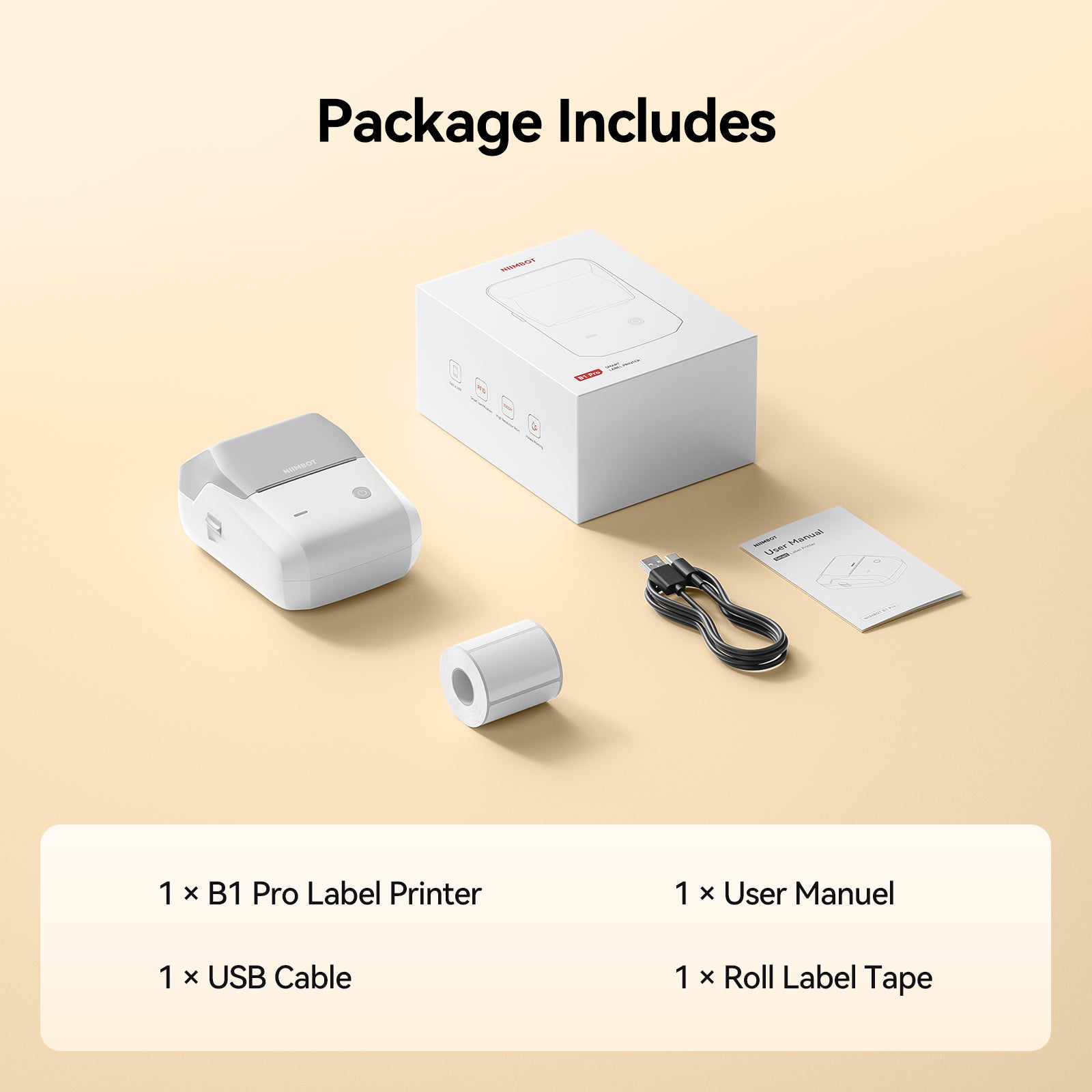 NB806 - NIIMBOT - B1_PRO - 300DPI - PORTABLE THERMAL LABEL PRINTER INCL FREE LABEL ROLL (50X30MM)
