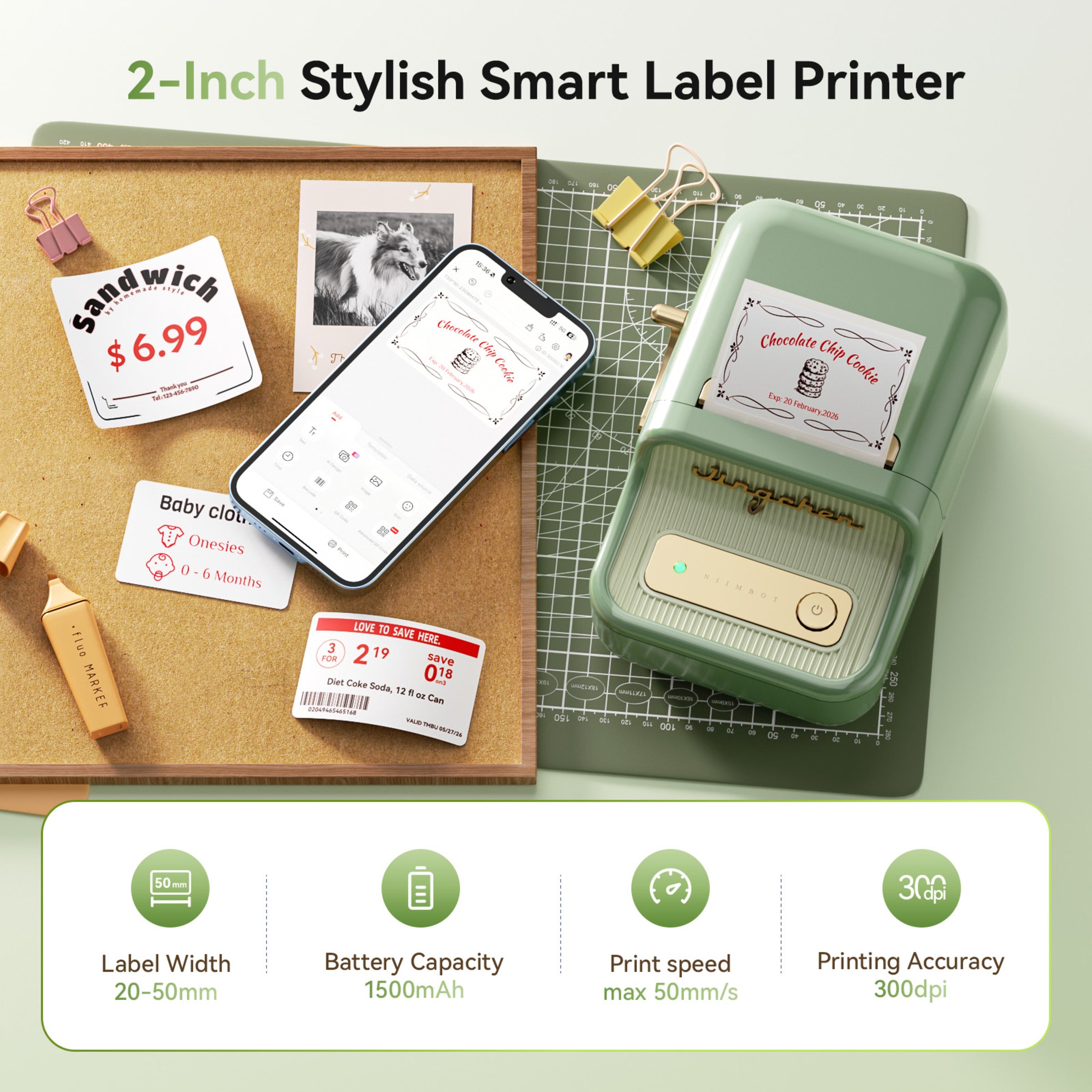 NB607 - NIIMBOT - B21_PRO - 300DPI - PORTABLE THERMAL LABEL BLUETOOTH PRINTER INCL FREE LABEL ROLL (50X30MM)