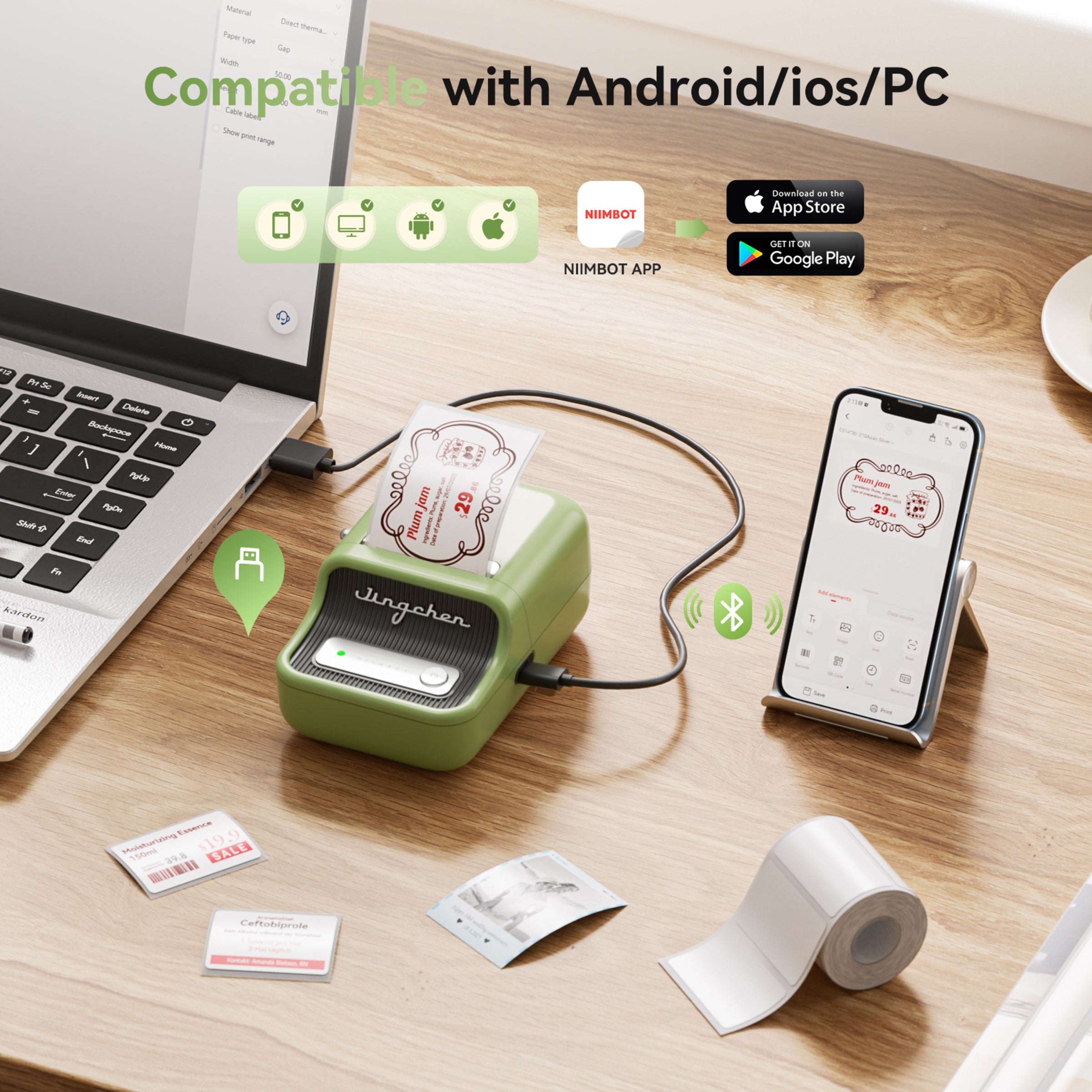 NB607 - NIIMBOT - B21_PRO - 300DPI - PORTABLE THERMAL LABEL BLUETOOTH PRINTER INCL FREE LABEL ROLL (50X30MM)
