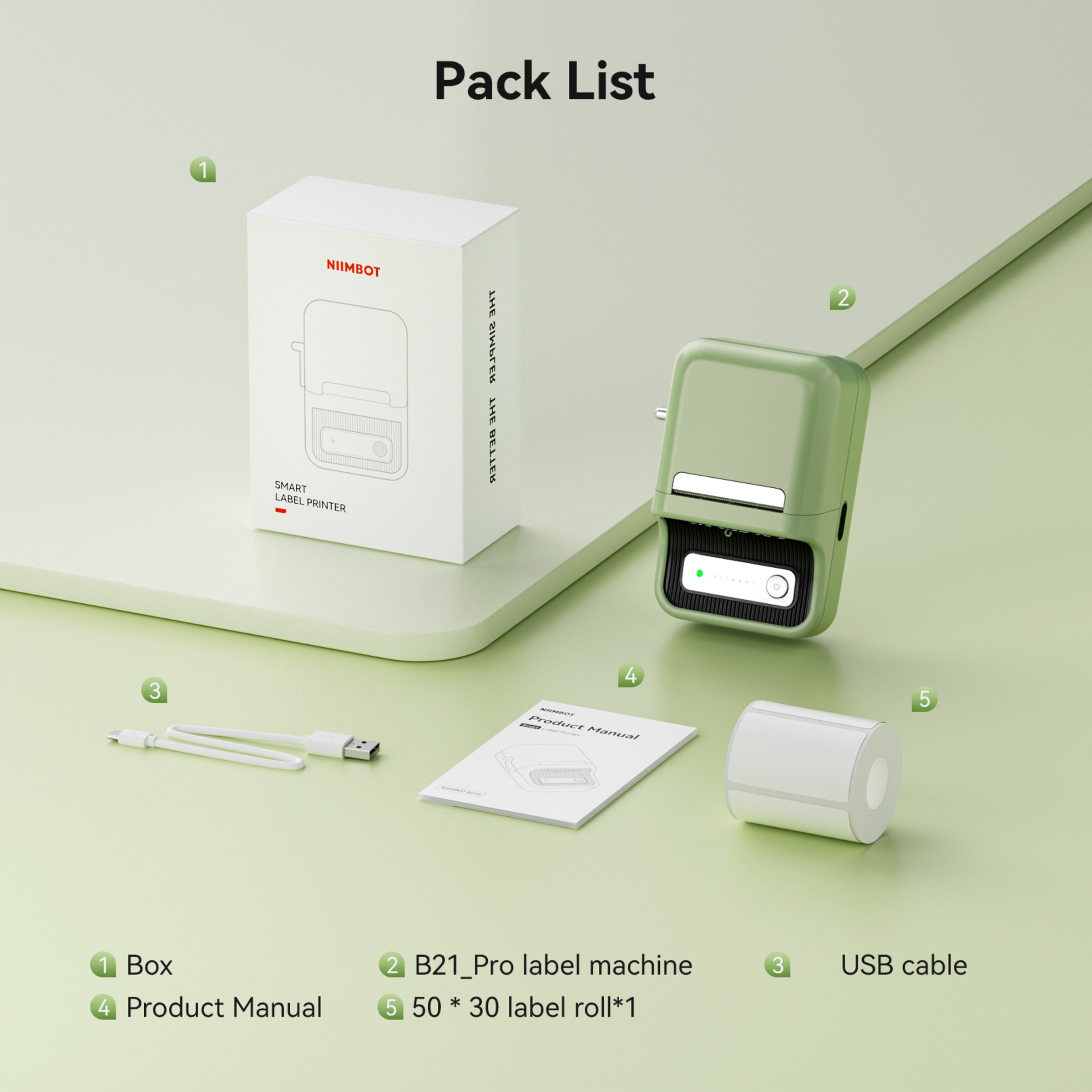 NB607 - NIIMBOT - B21_PRO - 300DPI - PORTABLE THERMAL LABEL BLUETOOTH PRINTER INCL FREE LABEL ROLL (50X30MM)