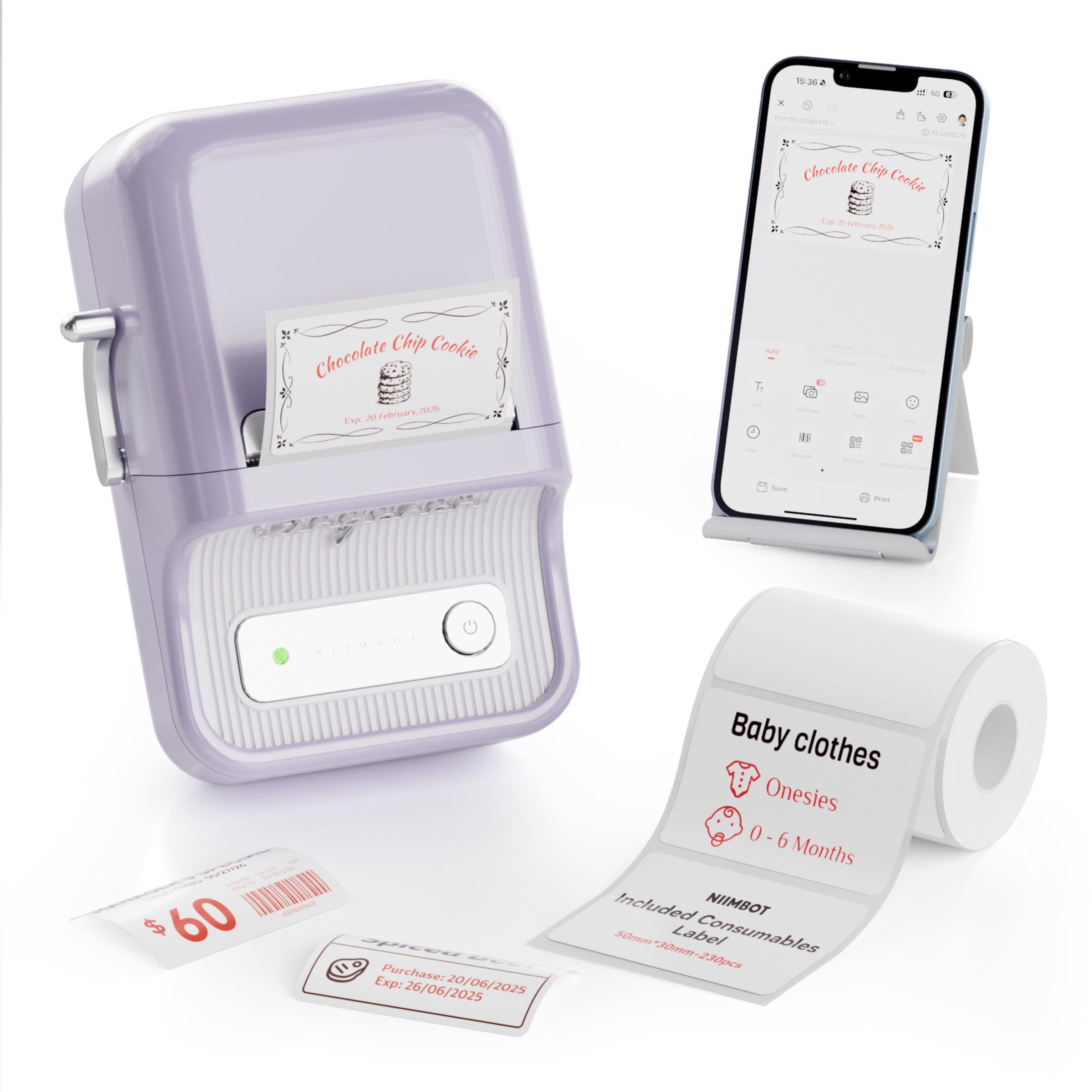 NB607 - NIIMBOT - B21_PRO - 300DPI - PORTABLE THERMAL LABEL BLUETOOTH PRINTER INCL FREE LABEL ROLL (50X30MM)