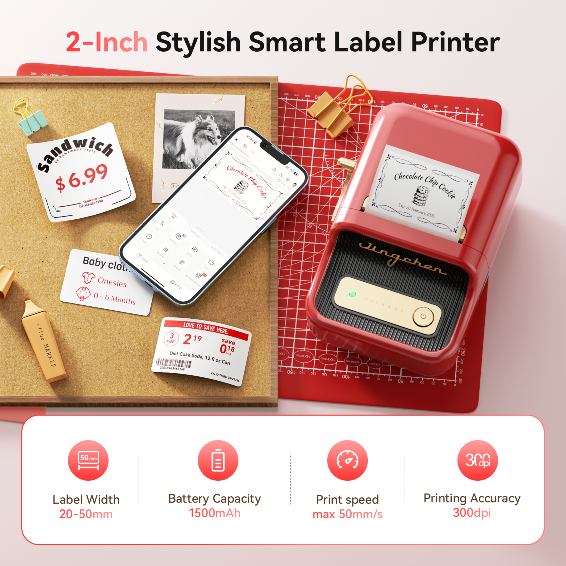 NB607 - NIIMBOT - B21_PRO - 300DPI - PORTABLE THERMAL LABEL BLUETOOTH PRINTER INCL FREE LABEL ROLL (50X30MM)