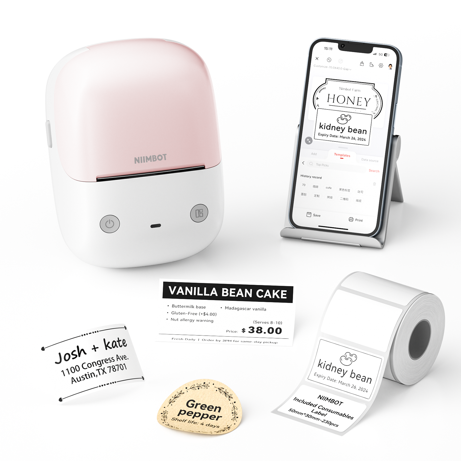 NB807 - NIIMBOT - B2 - 203DPI - PORTABLE THERMAL LABEL PRINTER INCL FREE LABEL ROLL (50X30MM)