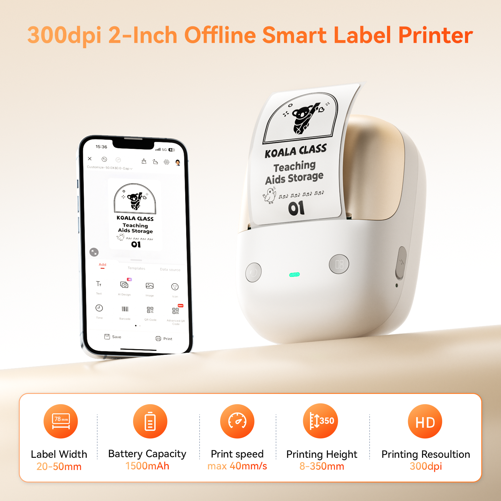 NB808 - Niimbot - B2-Pro - 300DPI - Portable Thermal Label Printer Incl Free Label