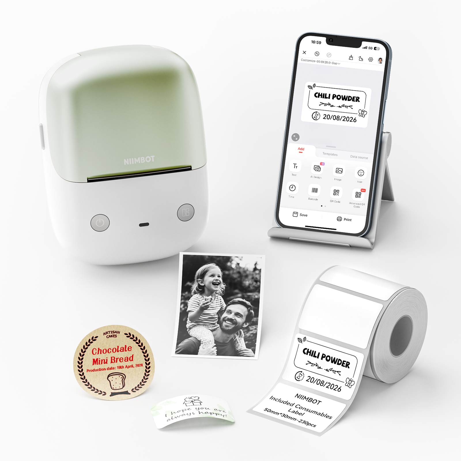 NB808 - NIIMBOT - B2_PRO - 300DPI - PORTABLE THERMAL LABEL PRINTER INCL FREE LABEL (50x30MM)