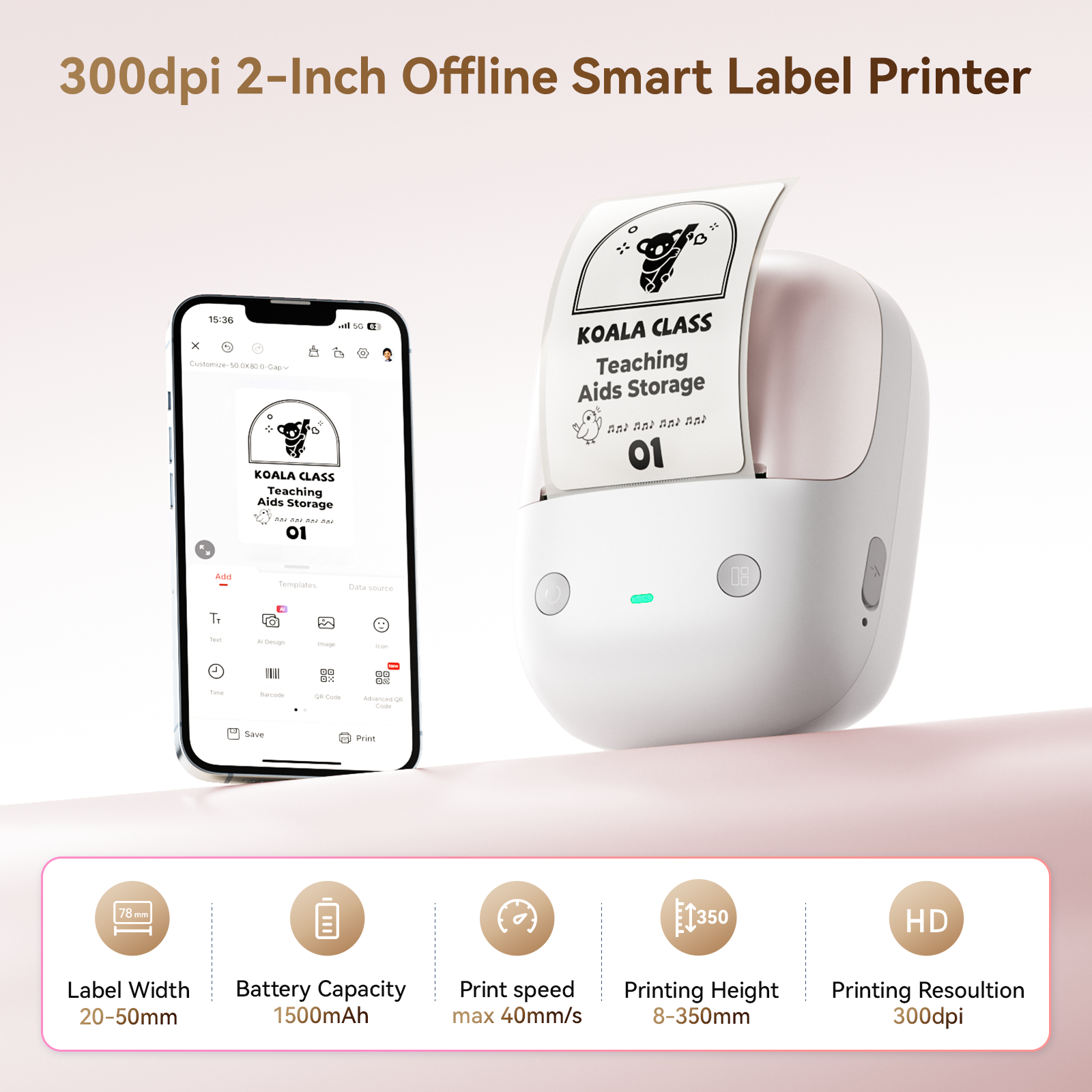 NB808 - Niimbot - B2-Pro - 300DPI - Portable Thermal Label Printer Incl Free Label