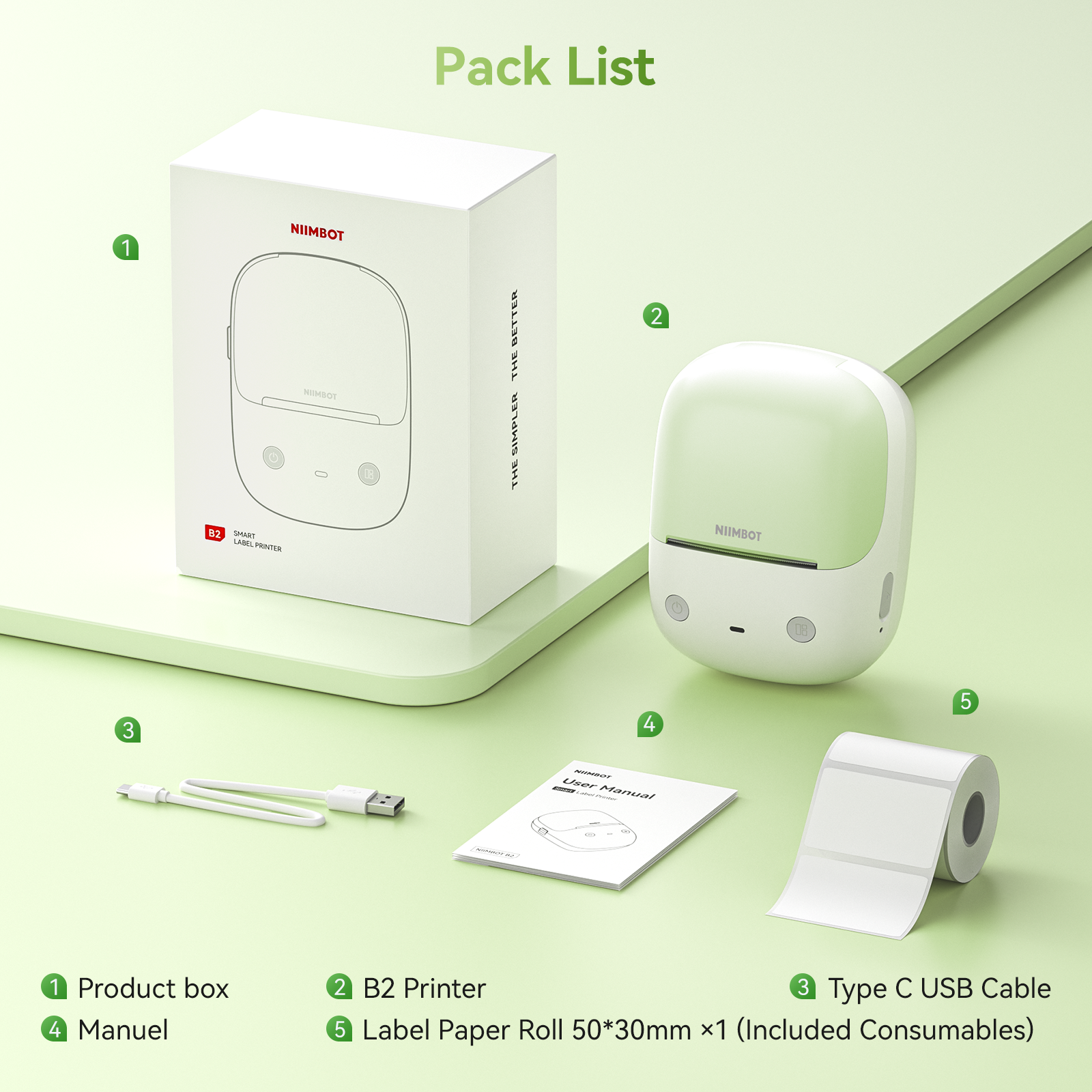 NB807 - NIIMBOT - B2 - 203DPI - PORTABLE THERMAL LABEL PRINTER INCL FREE LABEL ROLL (50X30MM)