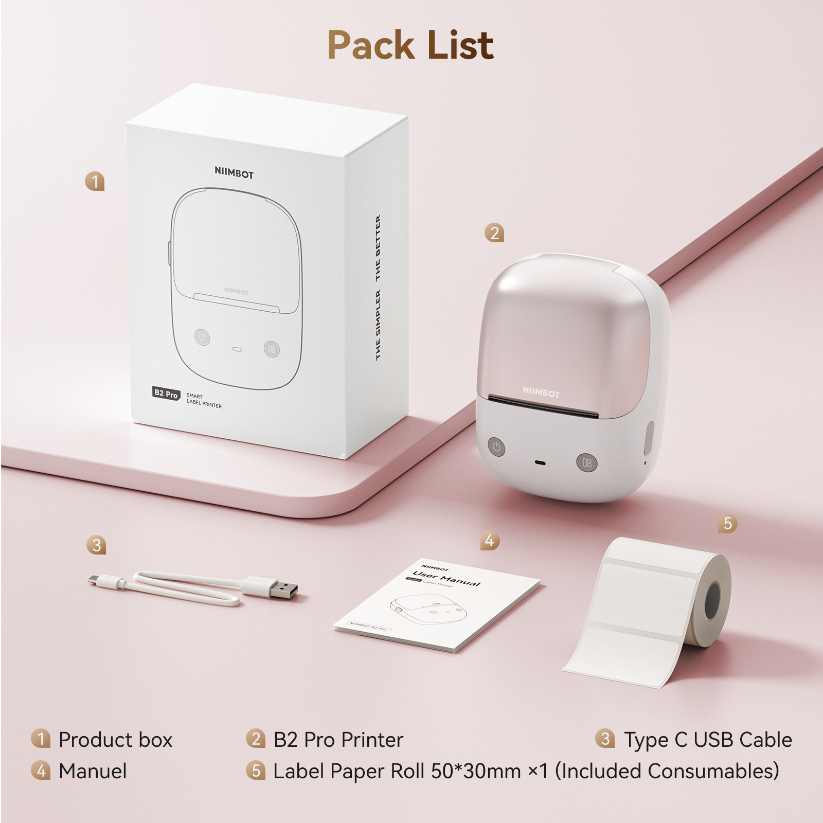 NB808 - NIIMBOT - B2_PRO - 300DPI - PORTABLE THERMAL LABEL PRINTER INCL FREE LABEL (50x30MM)