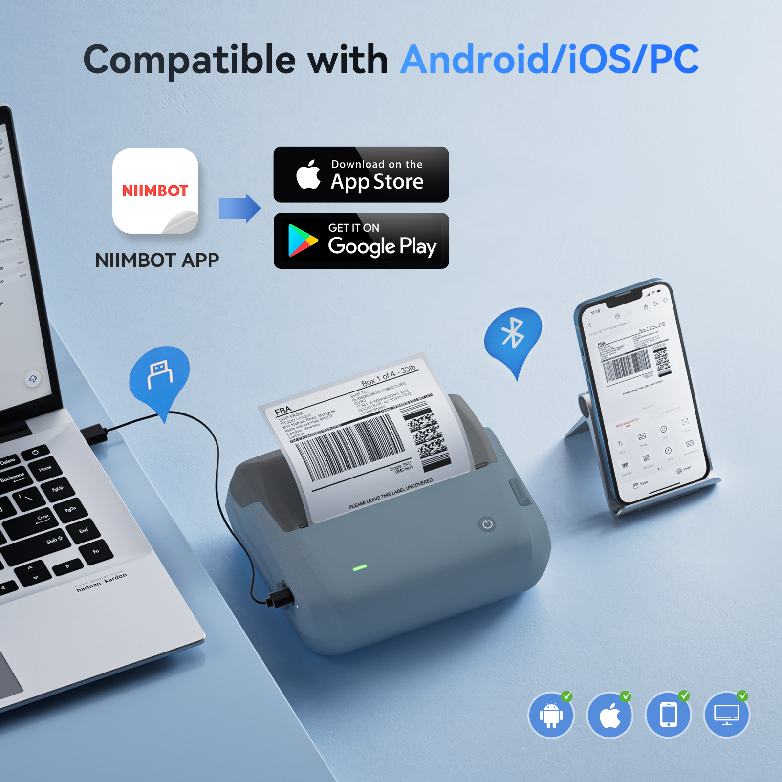 NIIMBOT - B4 Bluetooth Label Printer Incl Label Roll