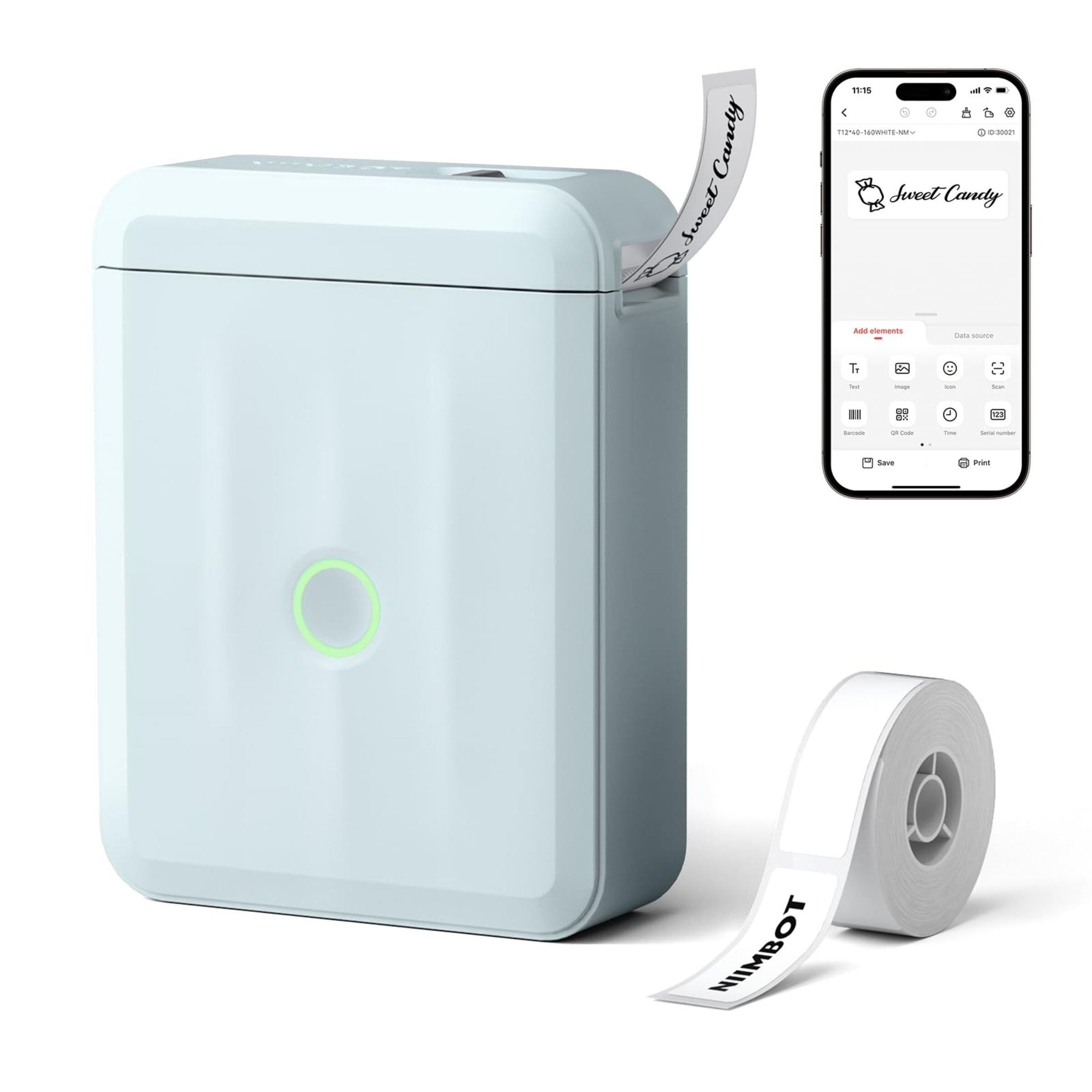 NB524 - Niimbot - D110-M - Portable Bluetooth Label Printer Incl Free Label Roll (12x40mm)