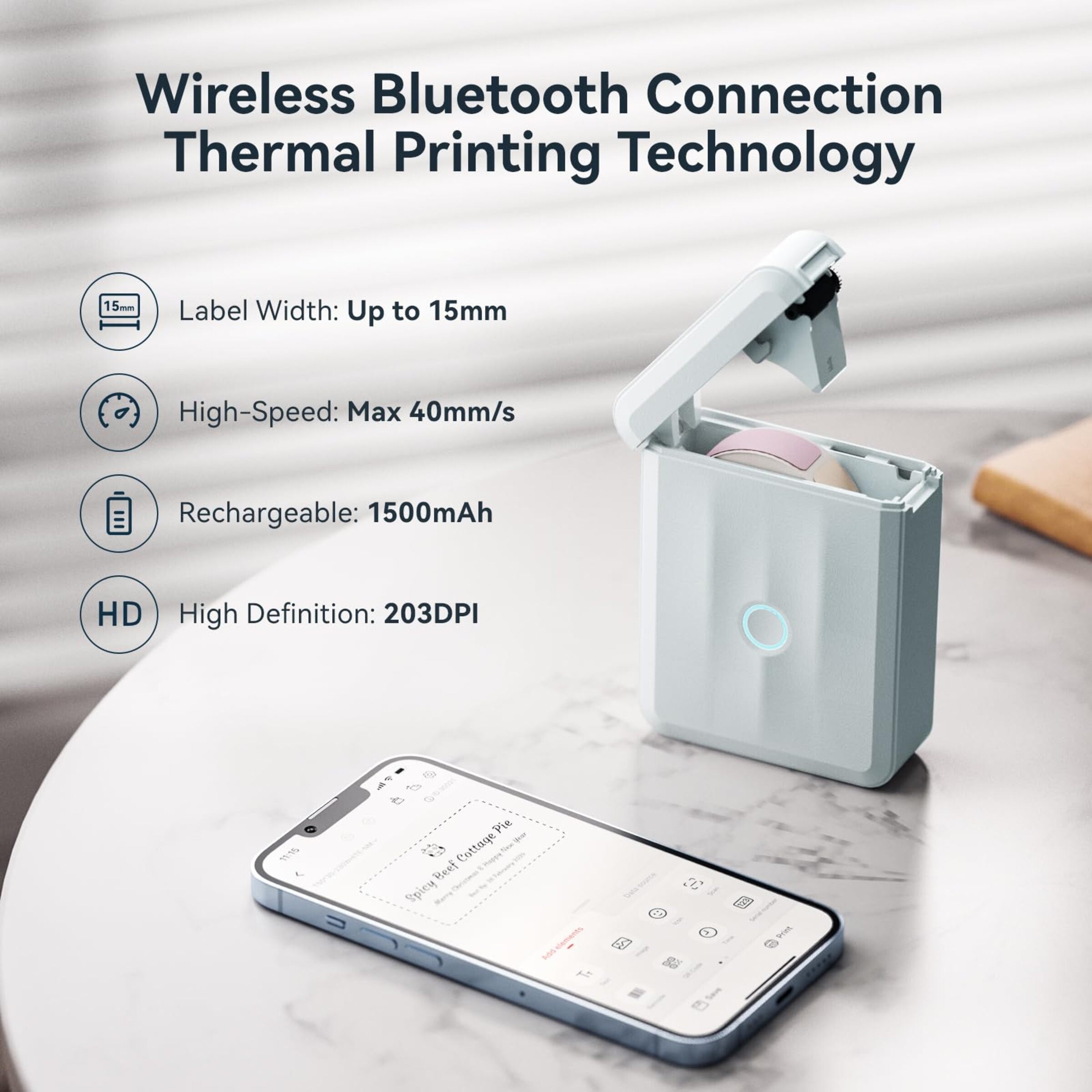 NB524 - Niimbot - D110-M - Portable Bluetooth Label Printer Incl Free Label Roll (12x40mm)