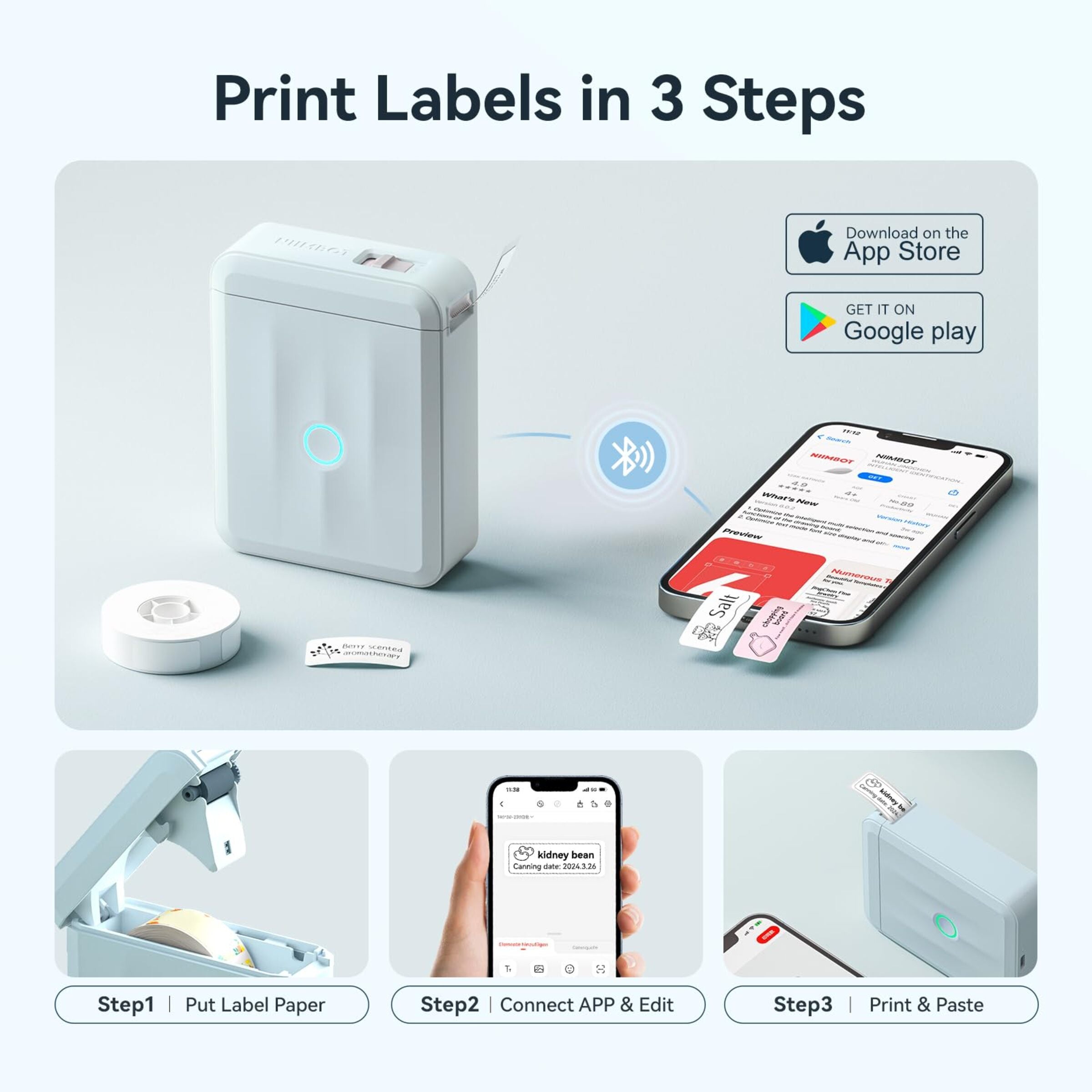 I-NIIMBOT - D110_M - PORTABLE BLUETOOTH LABEL PRINTER KUHLANGANISA NE-LABEL ROLL YAMAHHALA (12*40MM - WHITE)