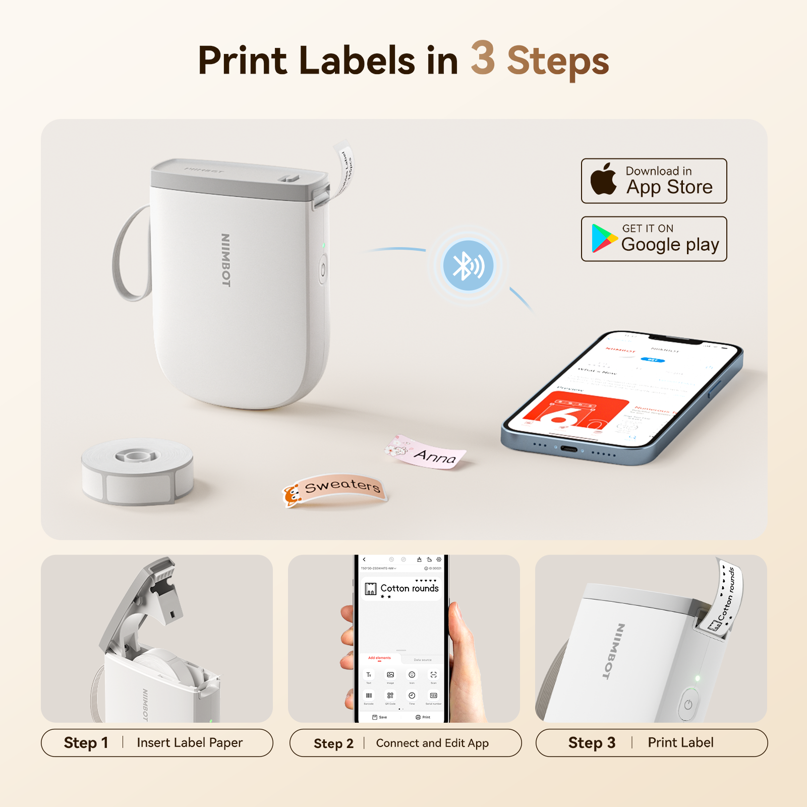 NB525 - NIIMBOT - D11_H - 300DPI - PORTABLE BLUETOOTH LABEL PRINTER INC FREE LABEL ROLL