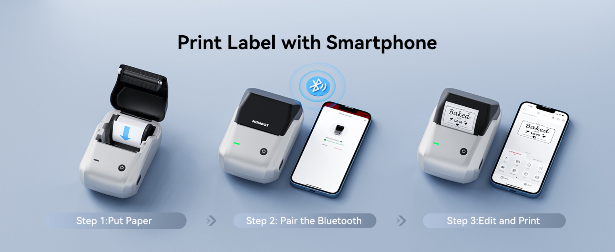 NB493 - NIIMBOT - B1 - PORTABLE THERMAL LABEL BLUETOOTH PRINTER INCLUDING FREE LABEL (50*30MM - WHITE)