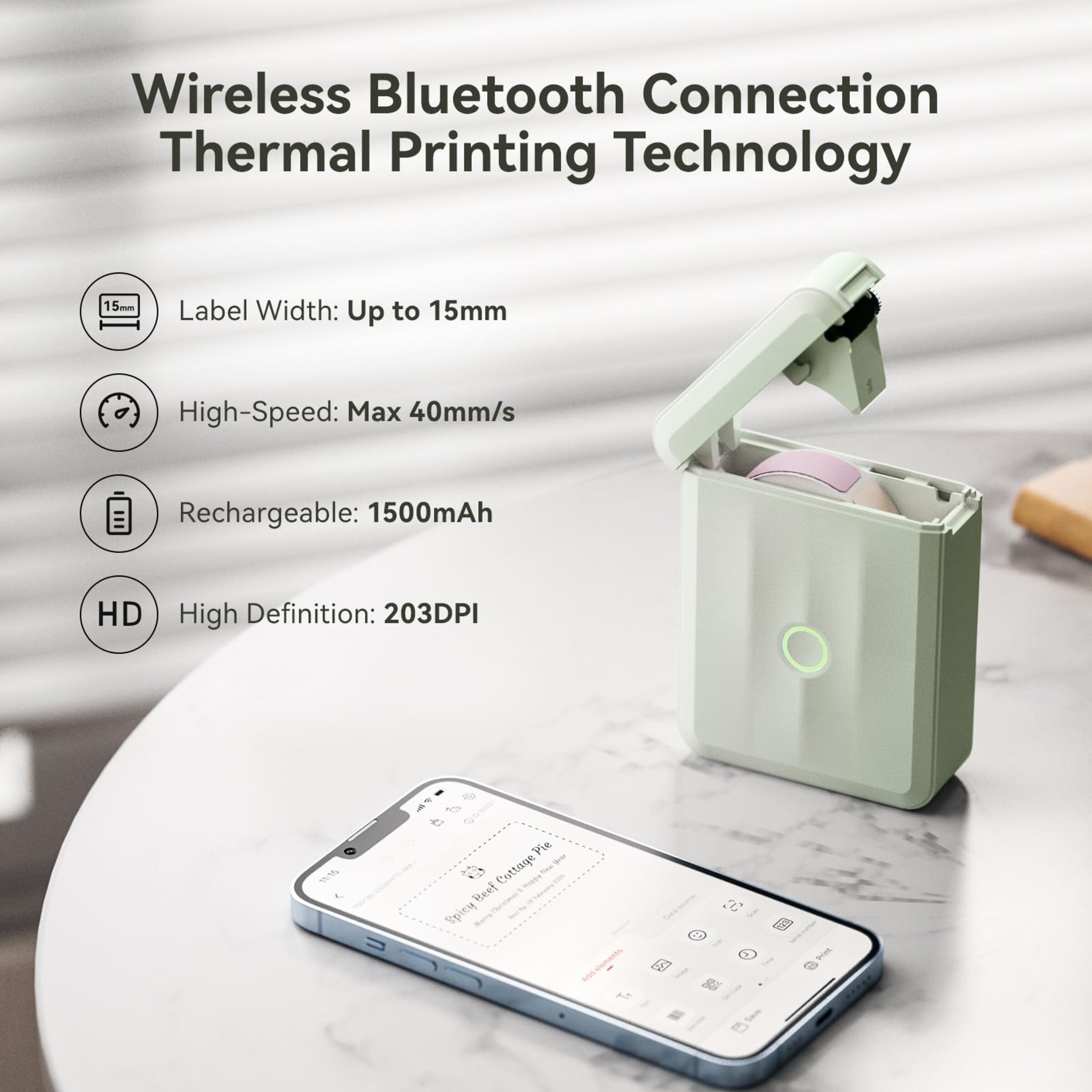 NB524 - Niimbot - D110-M - Portable Bluetooth Label Printer Incl Free Label Roll (12x40mm)