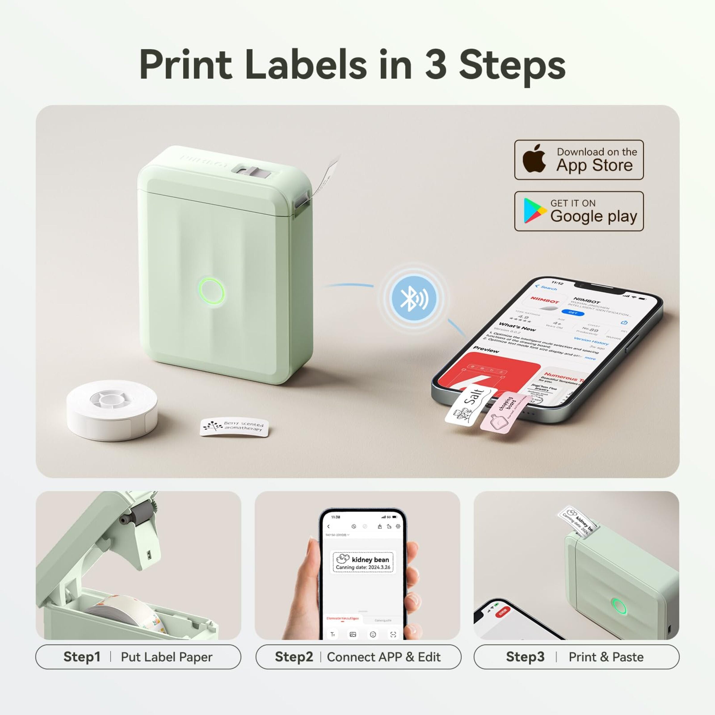 NB524 - Niimbot - D110-M - Portable Bluetooth Label Printer Incl Free Label Roll (12x40mm)