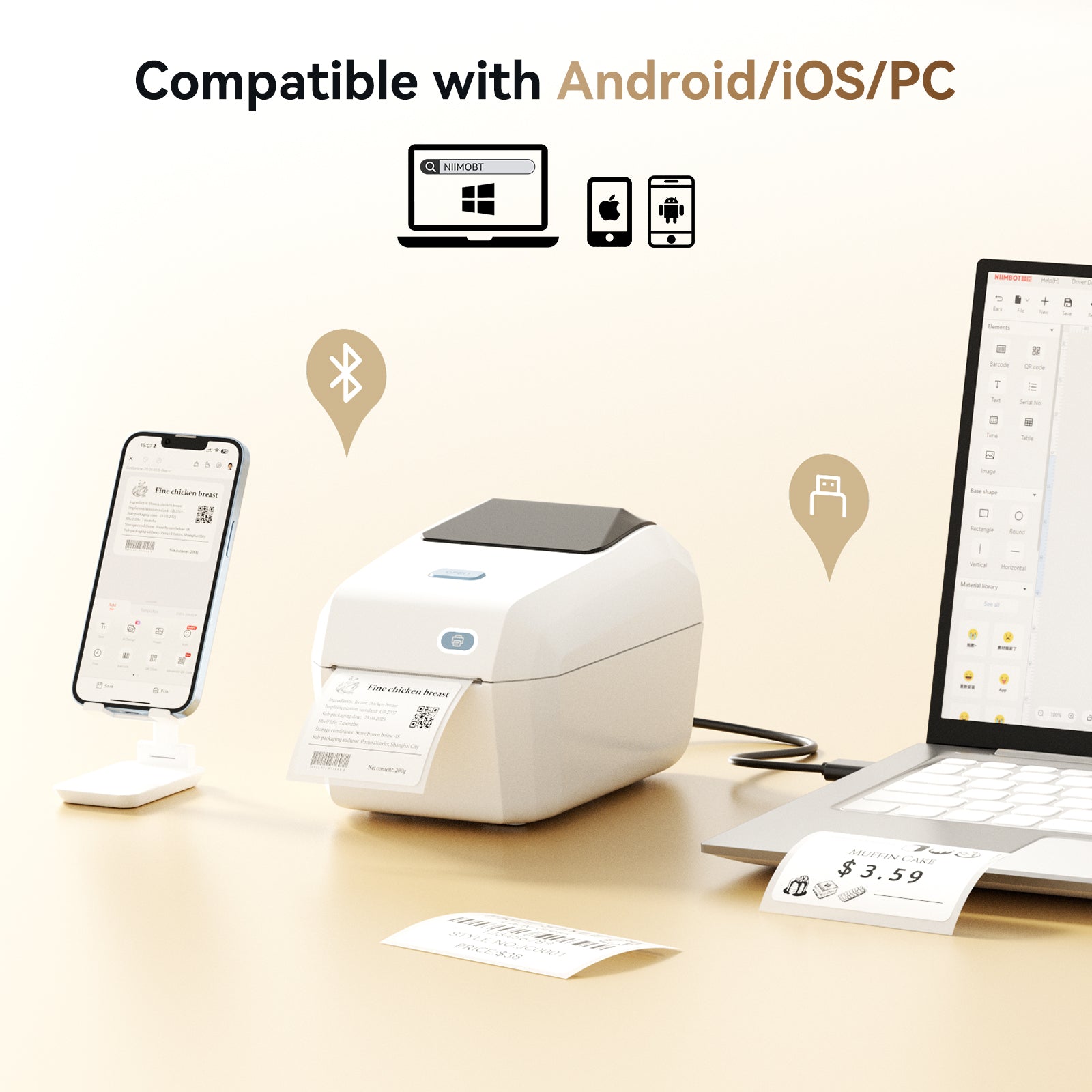 NB605 - NIIMBOT - K3 - THERMAL BUSINESS BLUETOOTH LABEL PRINTER - INCL 50X30MM LABEL ROLL WITH 900 LABELS