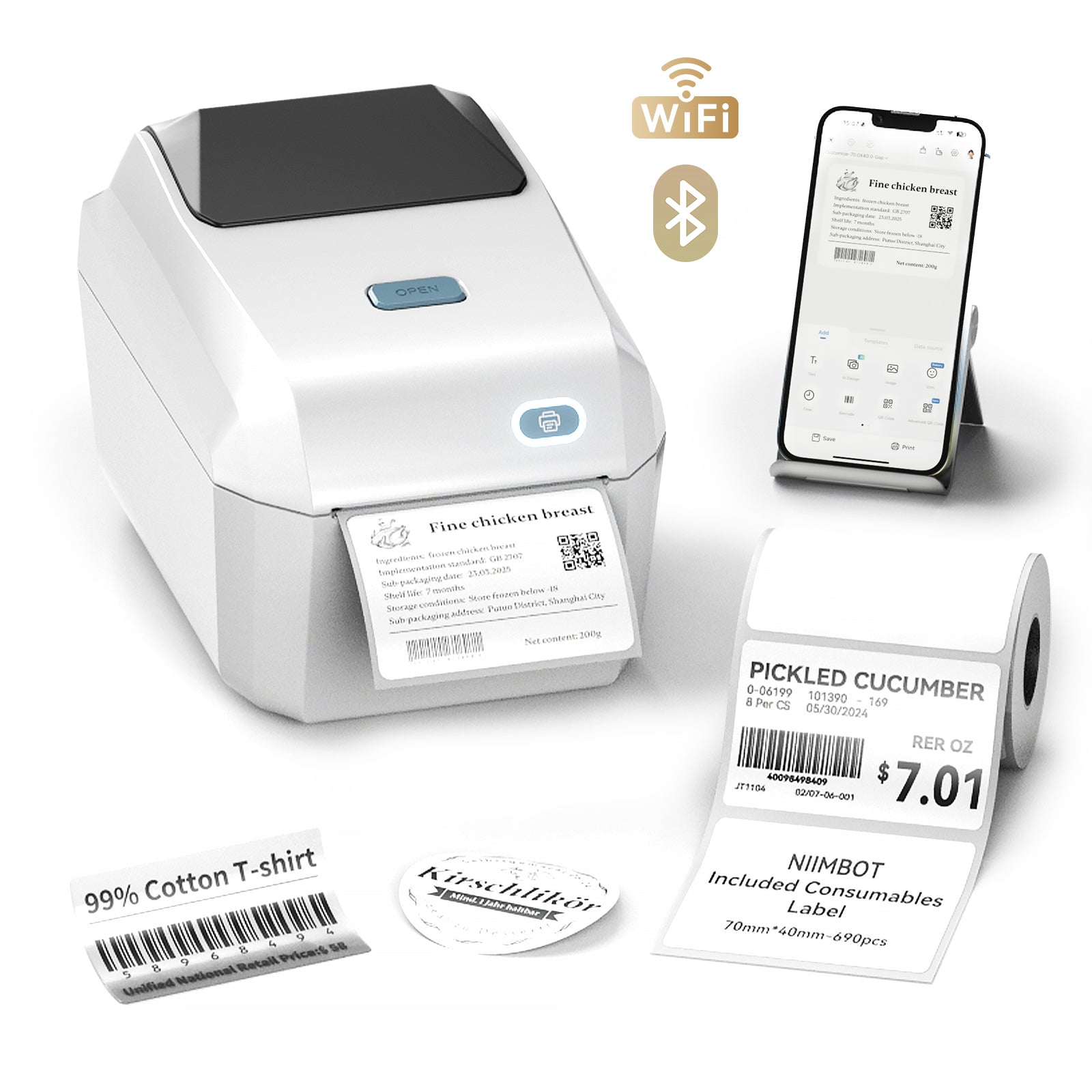 NB606 - NIIMBOT - K3_W - THERMAL BUSINESS BLUETOOTH & WIFI LABEL PRINTER - INCL 50X30MM LABEL ROLL WITH 900 LABELS