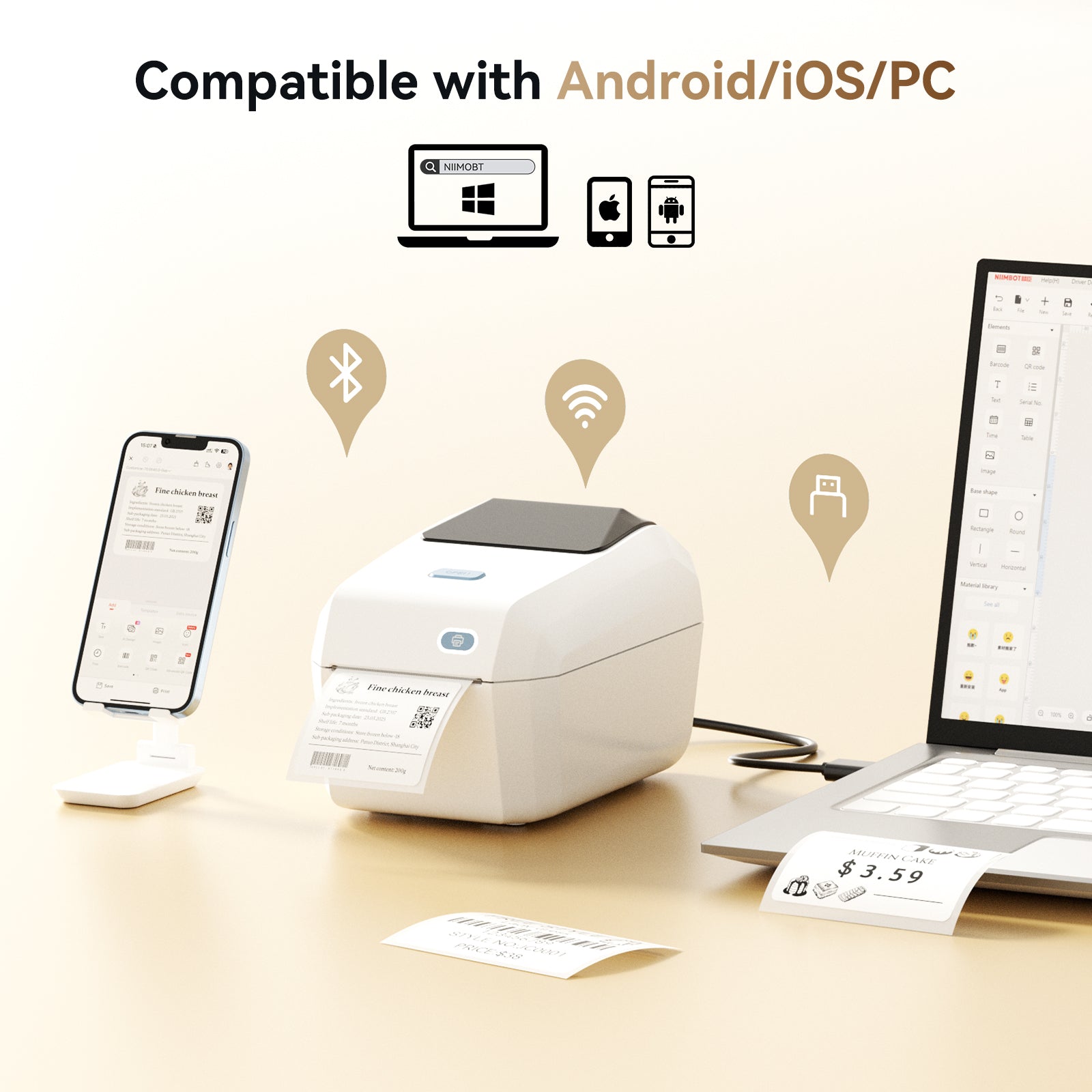 NB606 - NIIMBOT - K3_W - THERMAL BUSINESS BLUETOOTH & WIFI LABEL PRINTER - INCL 50X30MM LABEL ROLL WITH 900 LABELS