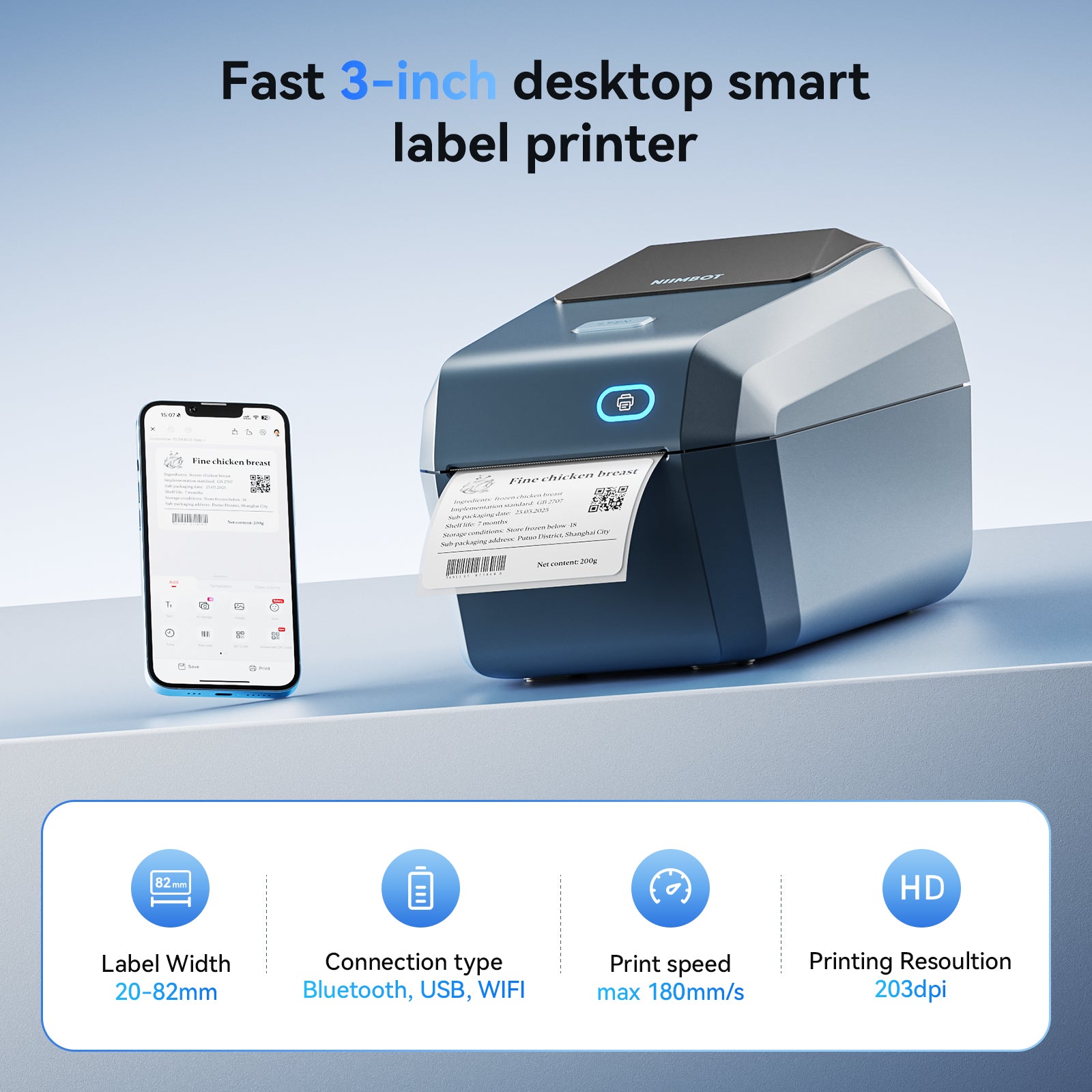 NB606 - NIIMBOT - K3_W - THERMAL BUSINESS BLUETOOTH & WIFI LABEL PRINTER - INCL 50X30MM LABEL ROLL WITH 900 LABELS
