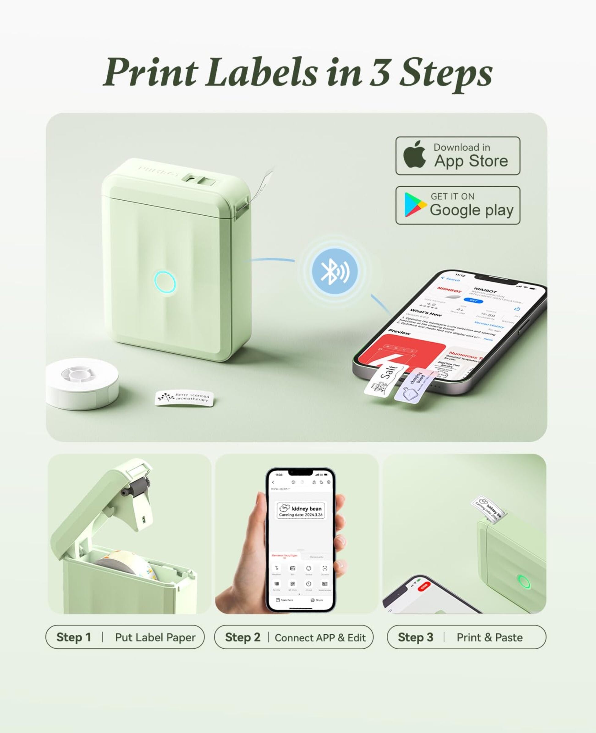 NB524 - Niimbot - D110-M - Portable Bluetooth Label Printer Incl Free Label Roll (12x40mm)