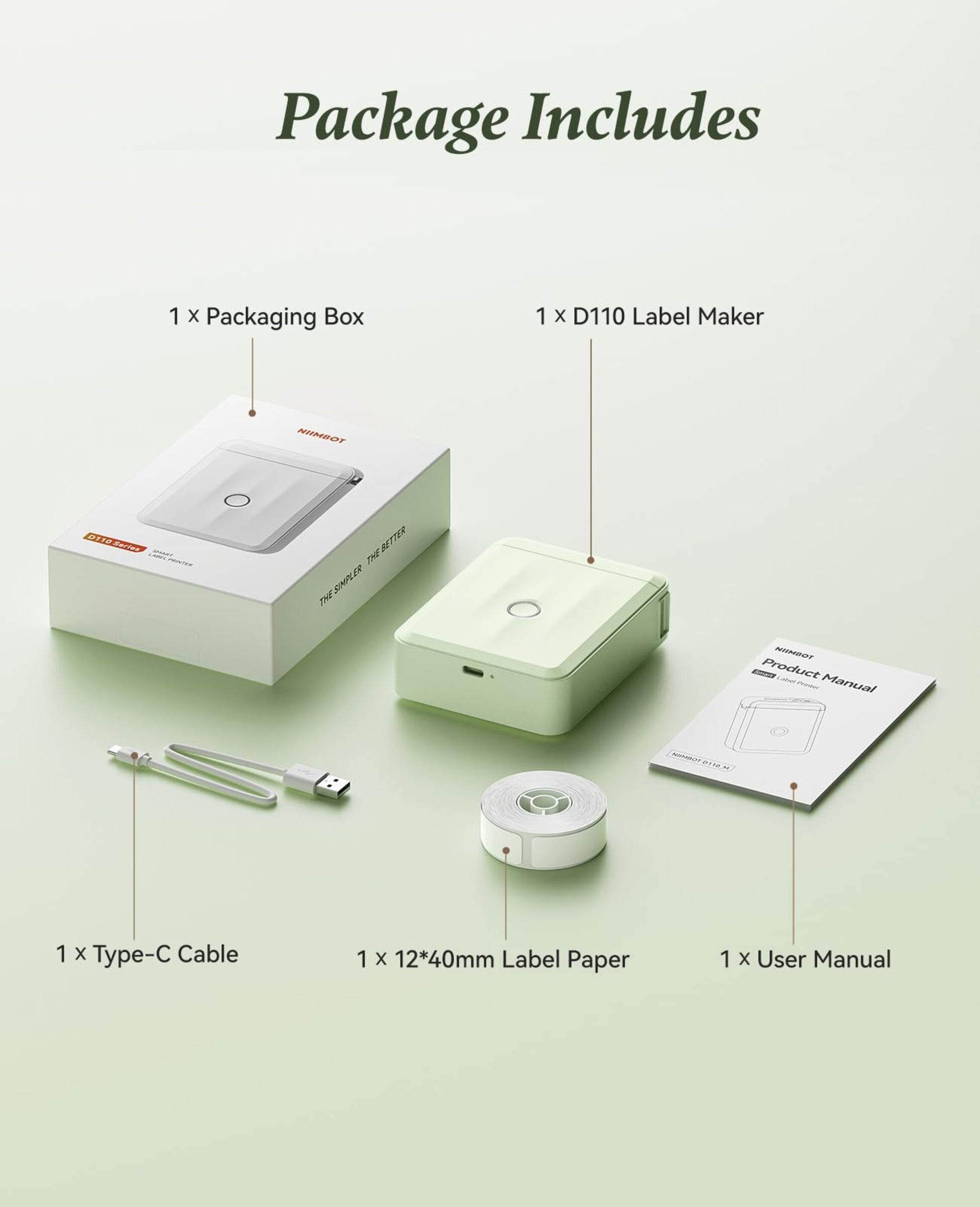 NB524 - Niimbot - D110-M - Portable Bluetooth Label Printer Incl Free Label Roll (12x40mm)