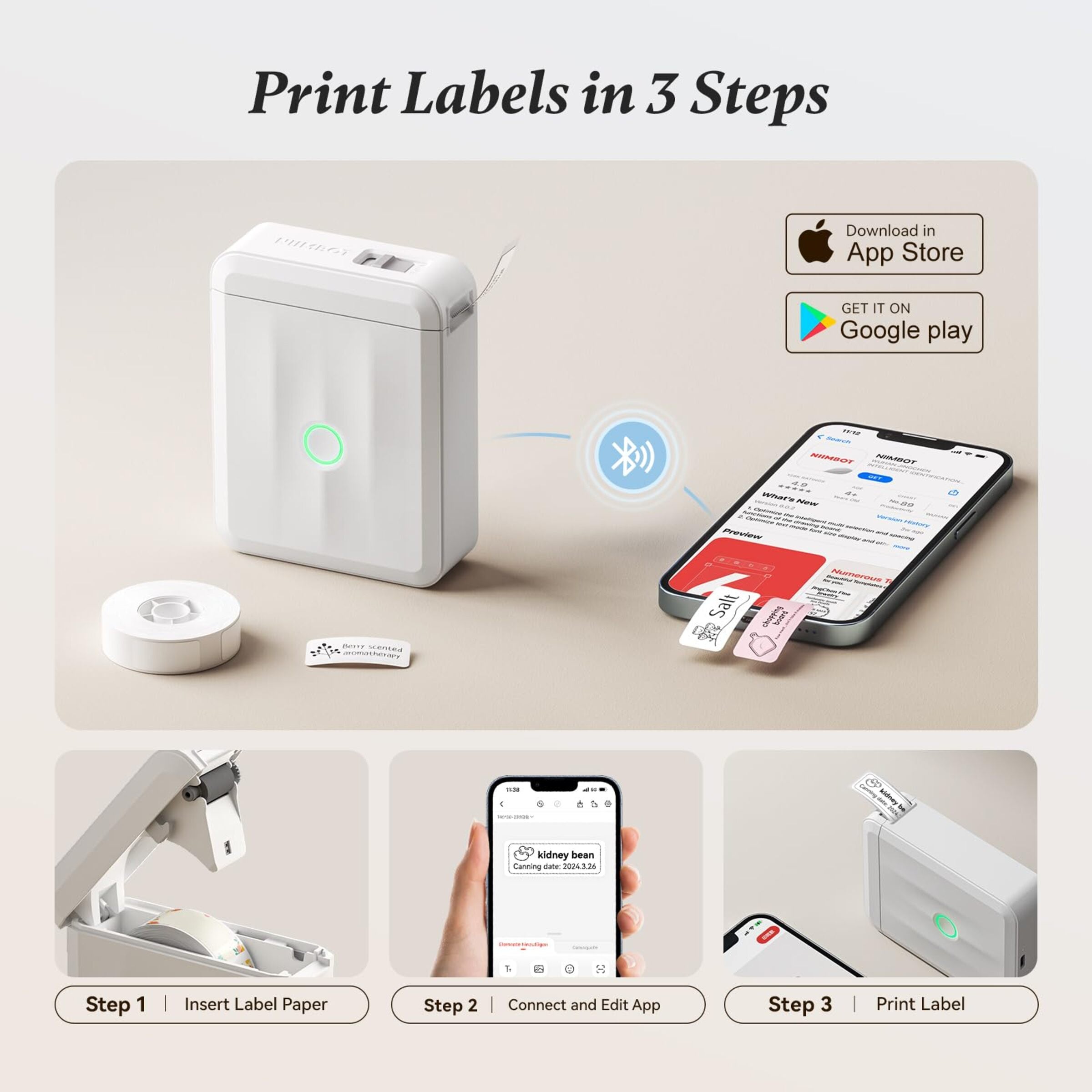 I-NIIMBOT - D110_M - PORTABLE BLUETOOTH LABEL PRINTER KUHLANGANISA NE-LABEL ROLL YAMAHHALA (12*40MM - WHITE)