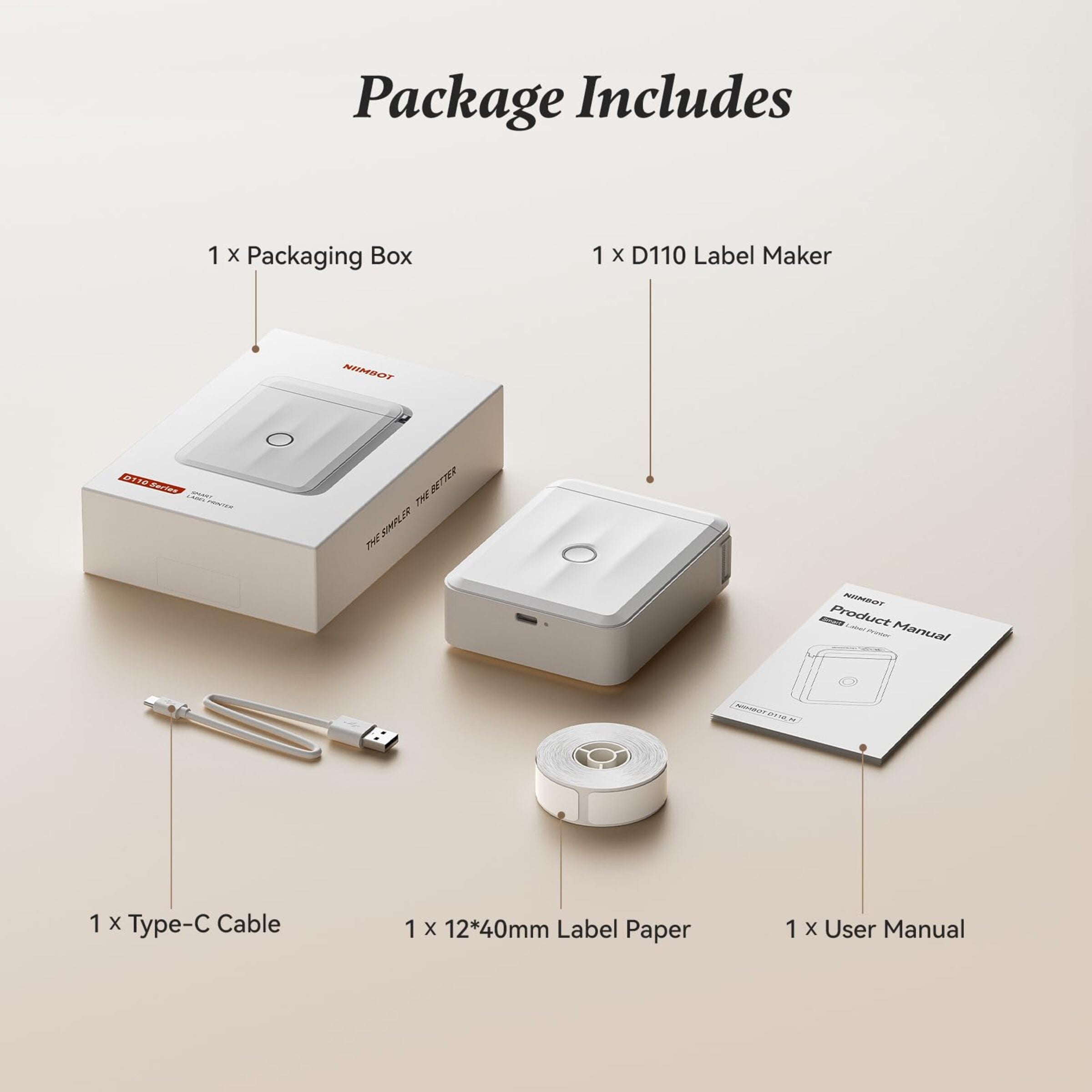 NB524 - Niimbot - D110-M - Portable Bluetooth Label Printer Incl Free Label Roll (12x40mm)