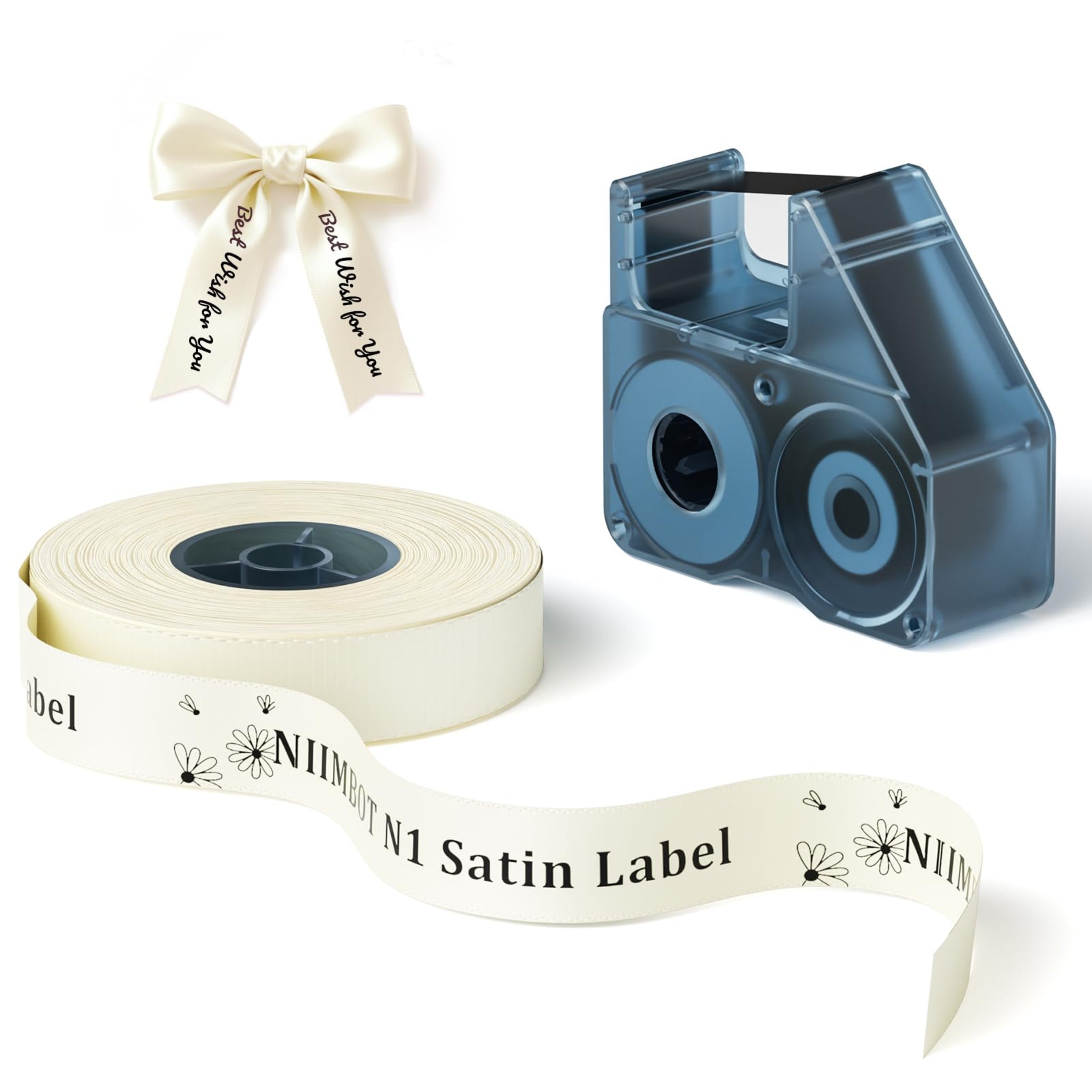 NIIMBOT - N1 Satin Gift Ribbon - 14mm x 5.1m - Black on Beige