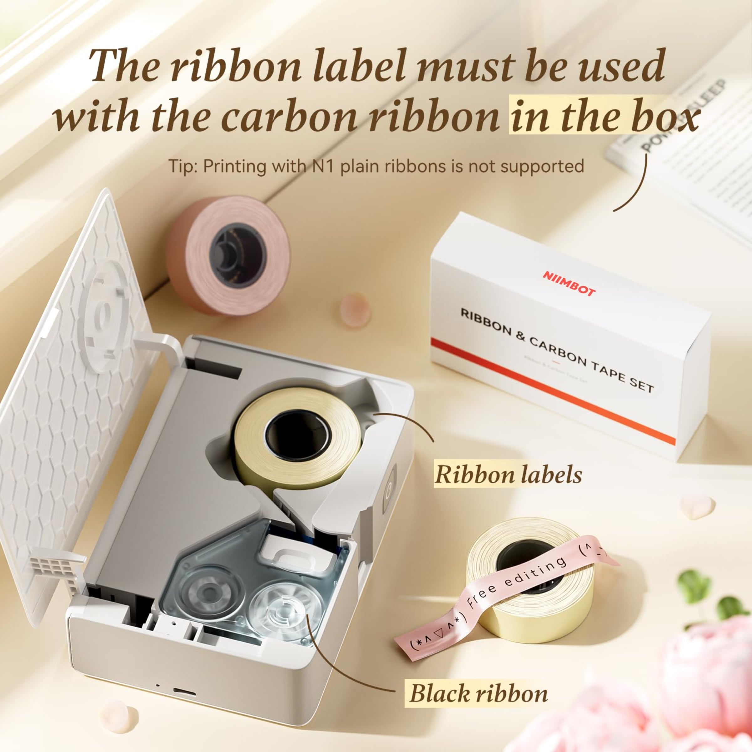 NB624 - NIIMBOT - N1 - BLUETOOTH SATIN RIBBON & LABEL PRINTER KIT INCL BOTH SETS - PINK
