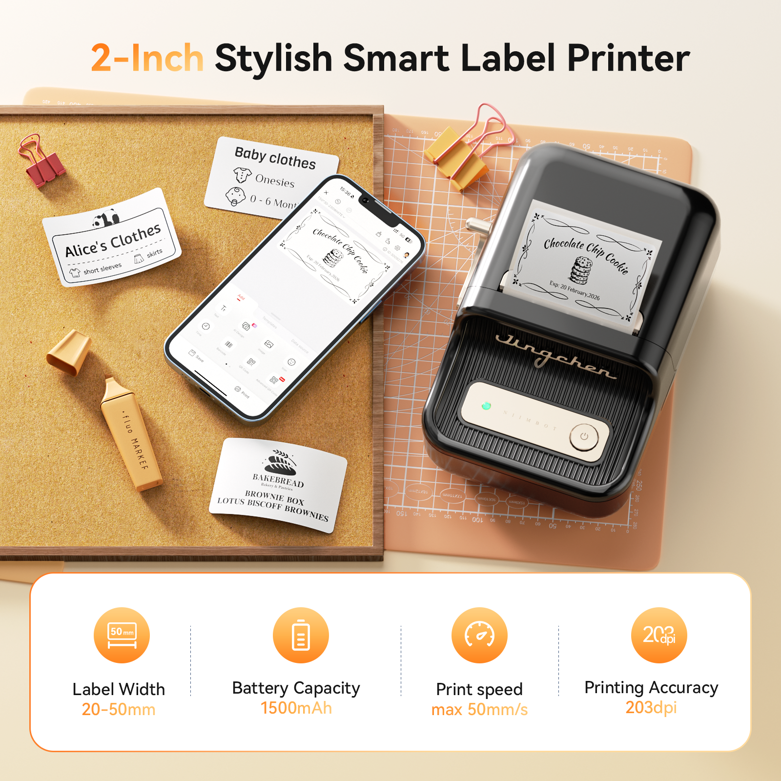 NB109 - NIIMBOT - B21S - PORTABLE THERMAL LABEL BLUETOOTH PRINTER INCL FREE LABEL (50X30MM)