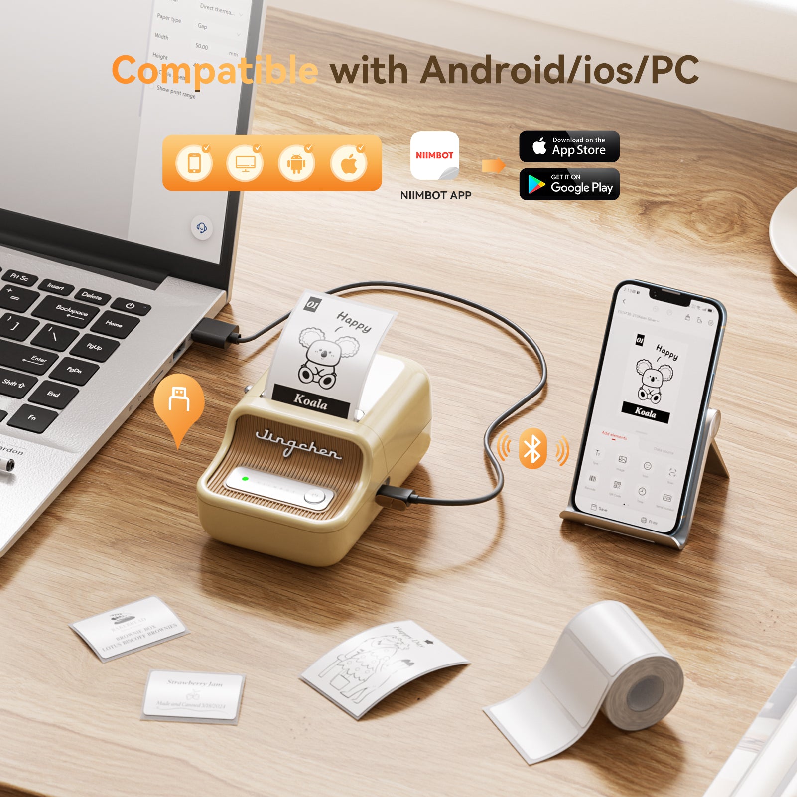 NB109 - NIIMBOT - B21S - PORTABLE THERMAL LABEL BLUETOOTH PRINTER INCL FREE LABEL (50X30MM)