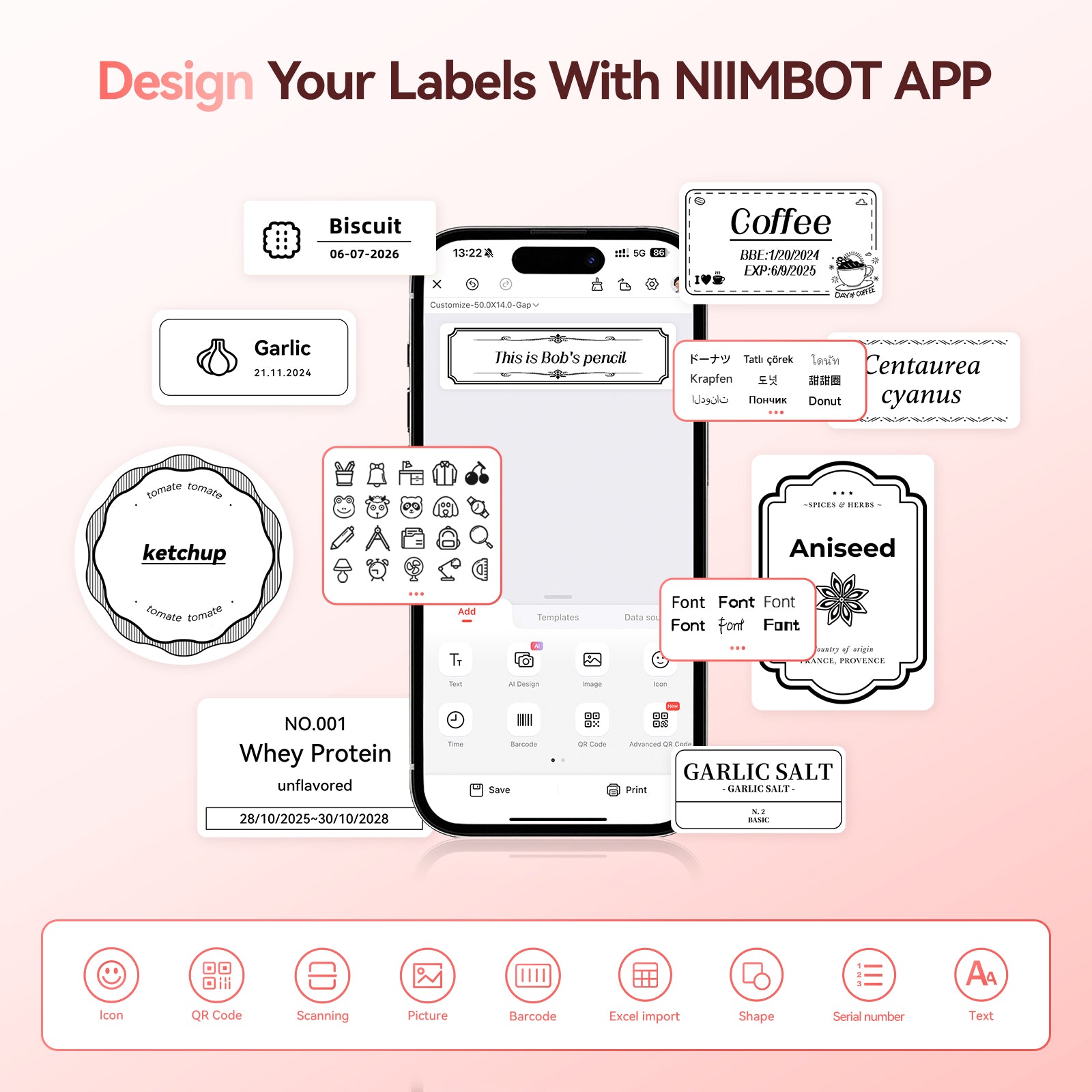 NB109 - NIIMBOT - B21S - PORTABLE THERMAL LABEL BLUETOOTH PRINTER INCL FREE LABEL (50X30MM)