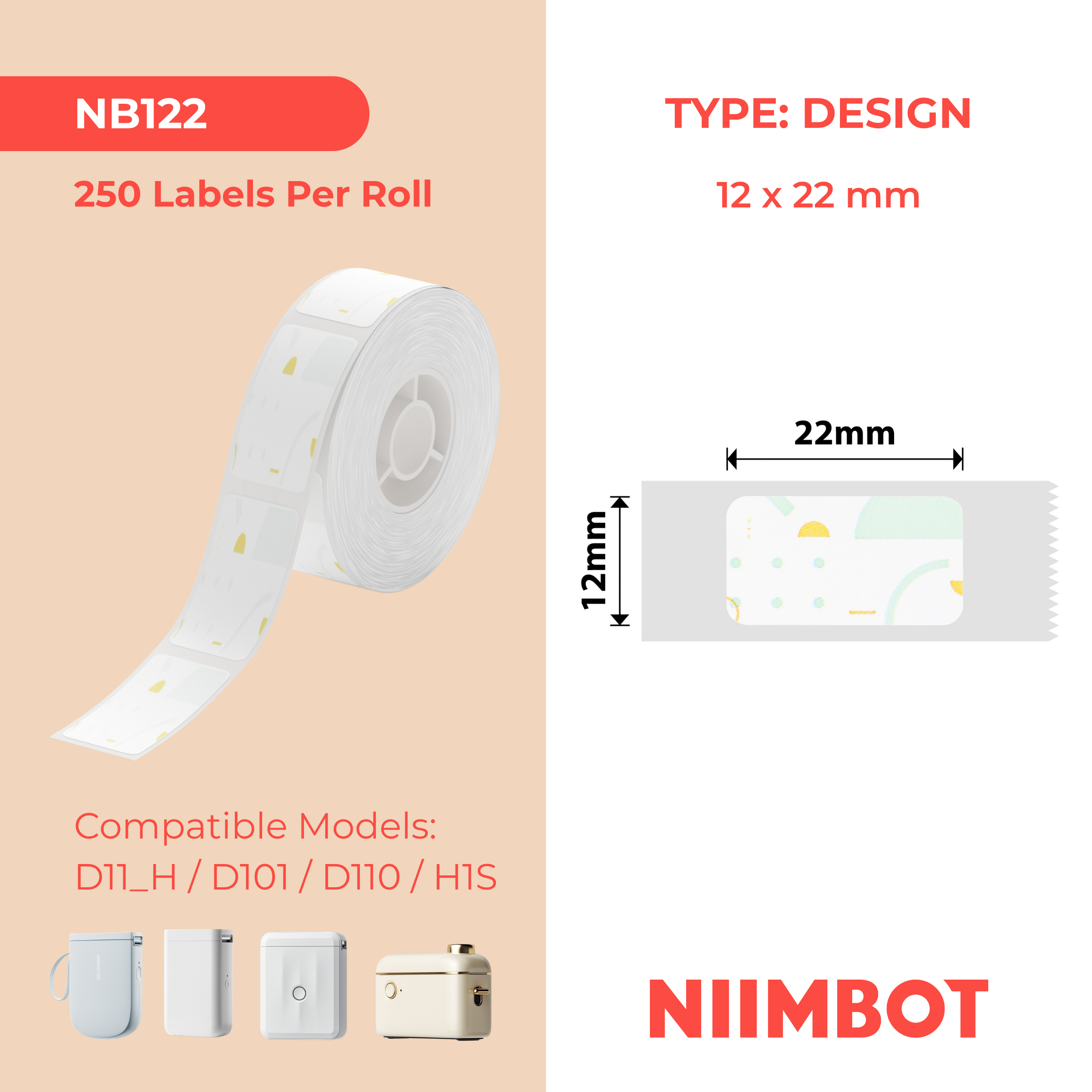 NB122 - NIIMBOT - D11 / D101 / D110 - 12*22MM - 260 AMALEBELE OKUTHETHAYO - AMACHASHAZA E-POLKA