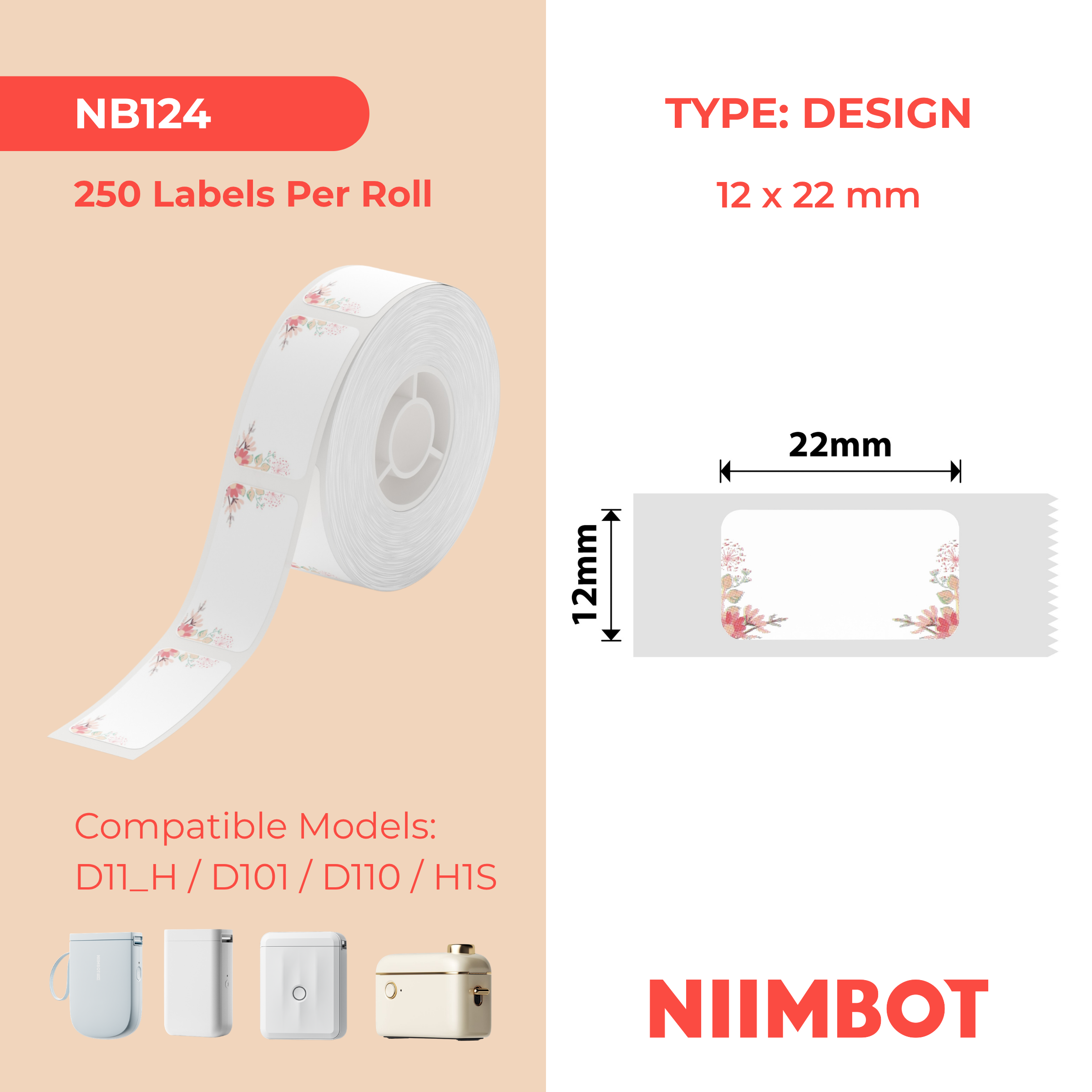 I-NB124 - NIIMBOT - D11 / D101 / D110 - 12*22MM - 260 AMALEBELE ETHERMAL - I-SPRING RED DESIGN