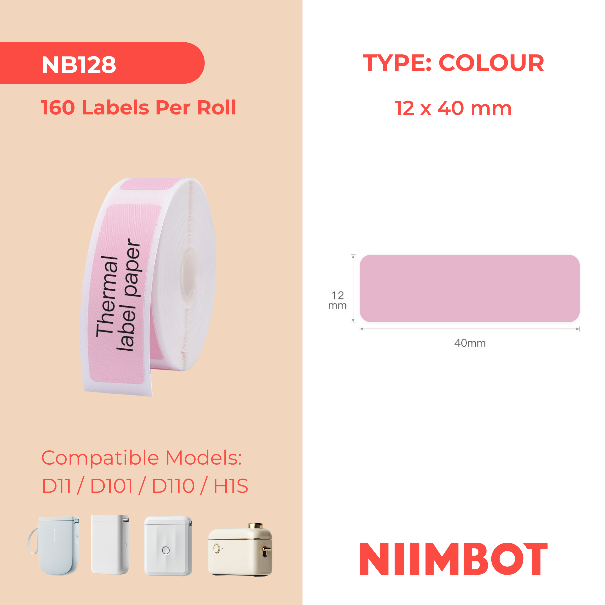 NB128 - NIIMBOT - D11 / D101 / D110 - 12*40MM - 160 AMALEBELE EZITHILE - OKUQINILE OKUPHINKI