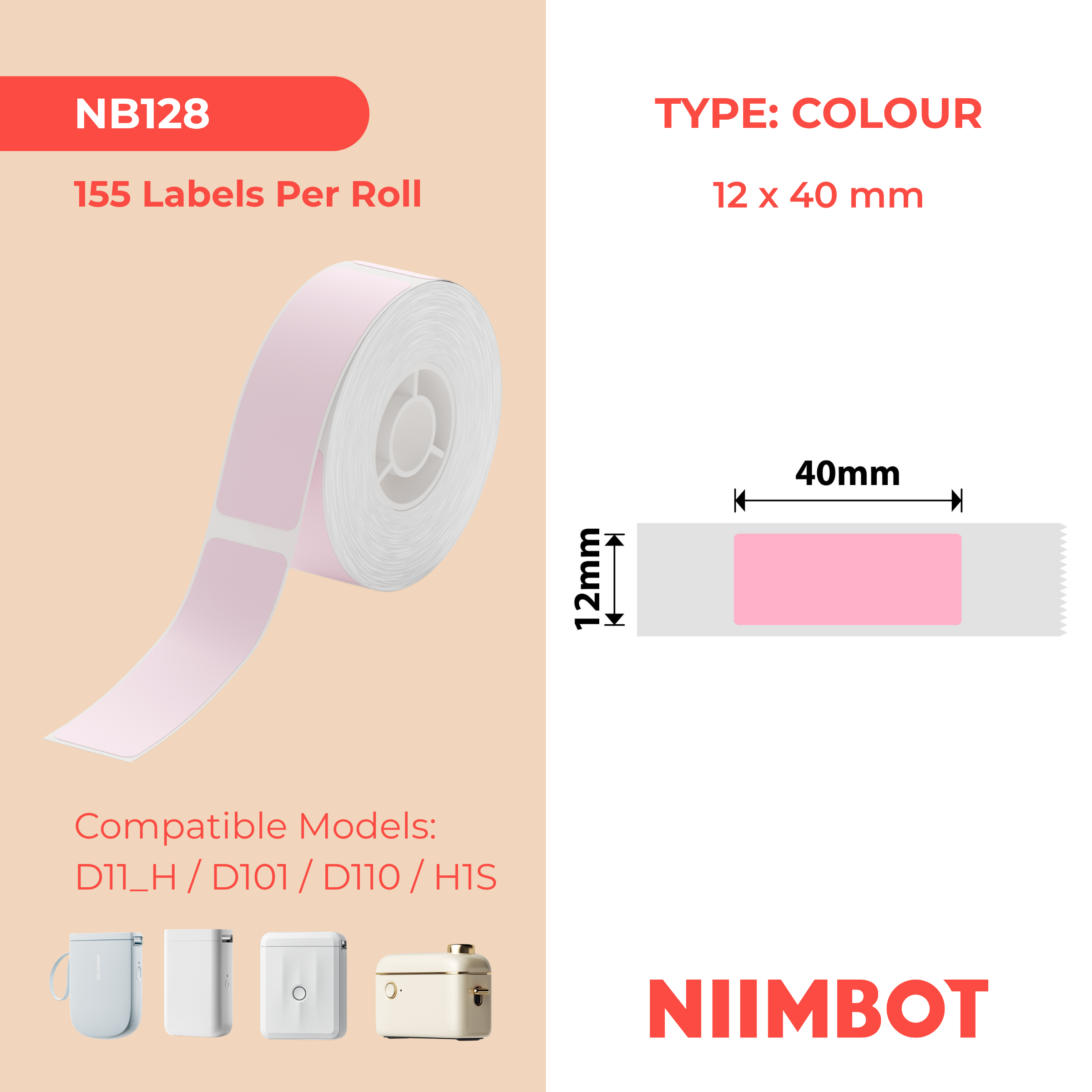 NB128 - NIIMBOT - D11 / D101 / D110 - 12*40MM - 160 AMALEBELE EZITHILE - OKUQINILE OKUPHINKI