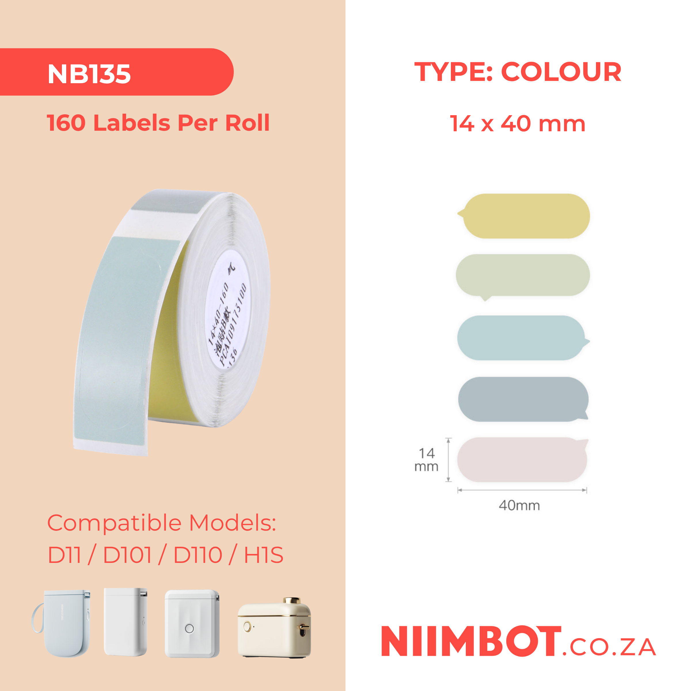 NB135 - NIIMBOT - D11 / D101 / D110 - 14*40MM - 160 LABELS PER ROLL - BUBBLE B DESIGN