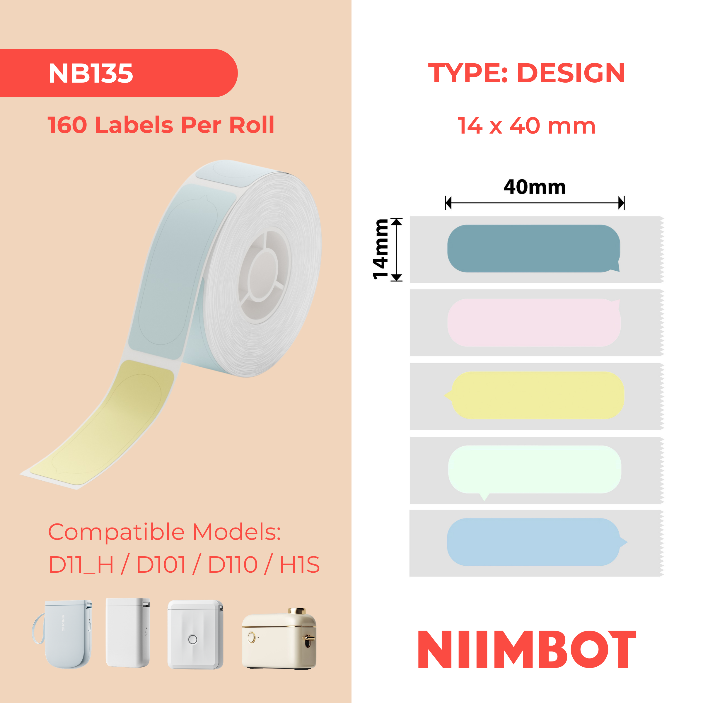 NIIMBOT - D Range - 14x40mm - Bubble B - 160 Labels