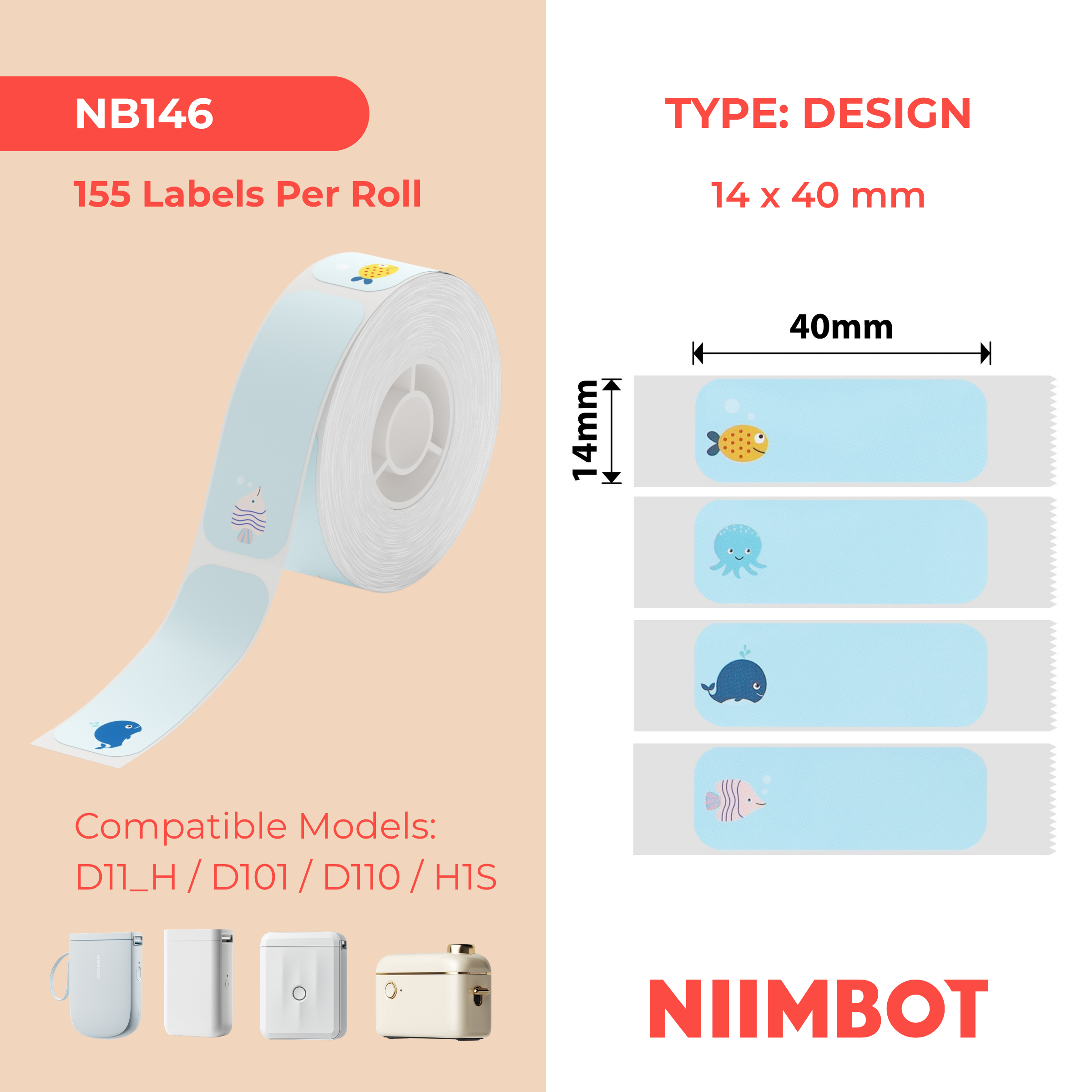 NIIMBOT - D Range - 14x40mm - Marine - 155 Labels