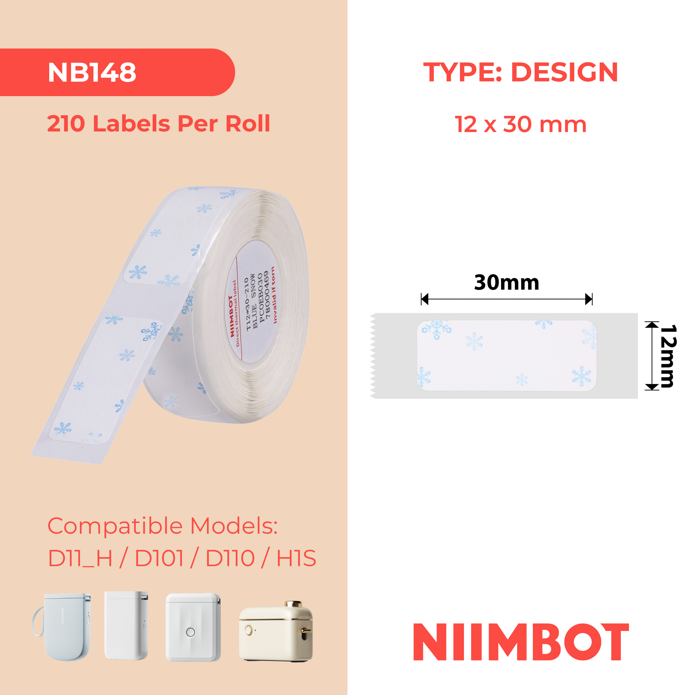 I-NB148 - NIIMBOT - D11 / D101 / D110 - 12*30MM - 210 AMALEBELE EZITHILEYO - UKWENZIWA KWEKHEPHU ELIBLUE