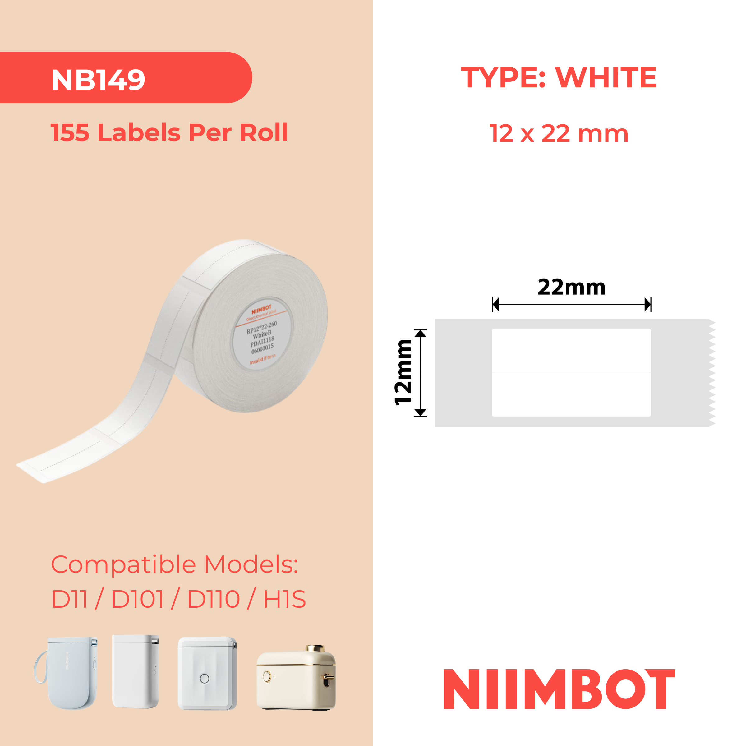 NB149 - NIIMBOT - D11 / D101 / D110 - 12*22MM - 260 AMALEBULA OKUTHETHAYO - SPLIT - EMHLOPHE