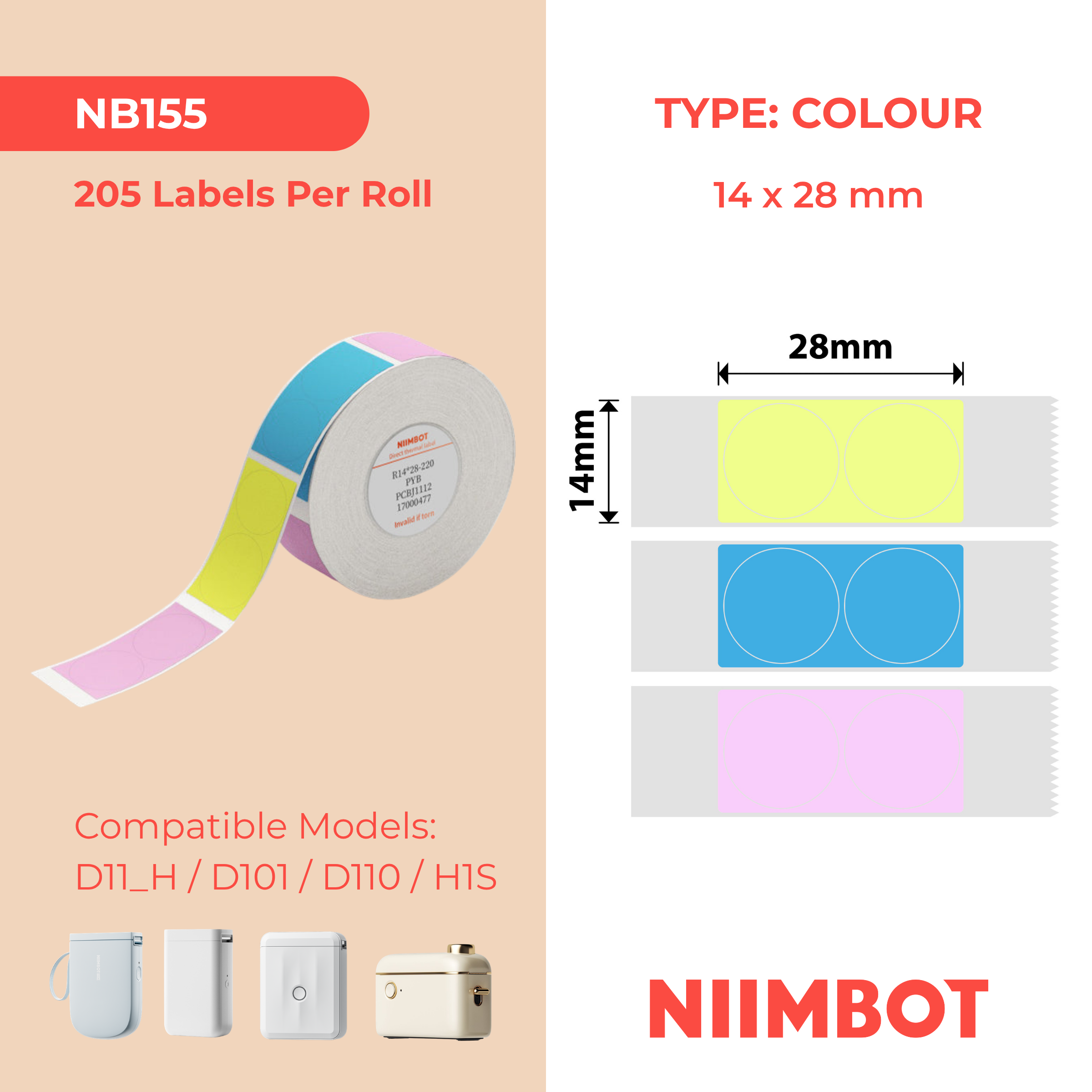 I-NB155 - NIIMBOT - D11 / D101 / D110 - 14*28MM - 220 LABELS NGEROLI NGAMUNYE - OKUDAYISWA I-PYB (MULTI- COLOUR) DESIGN