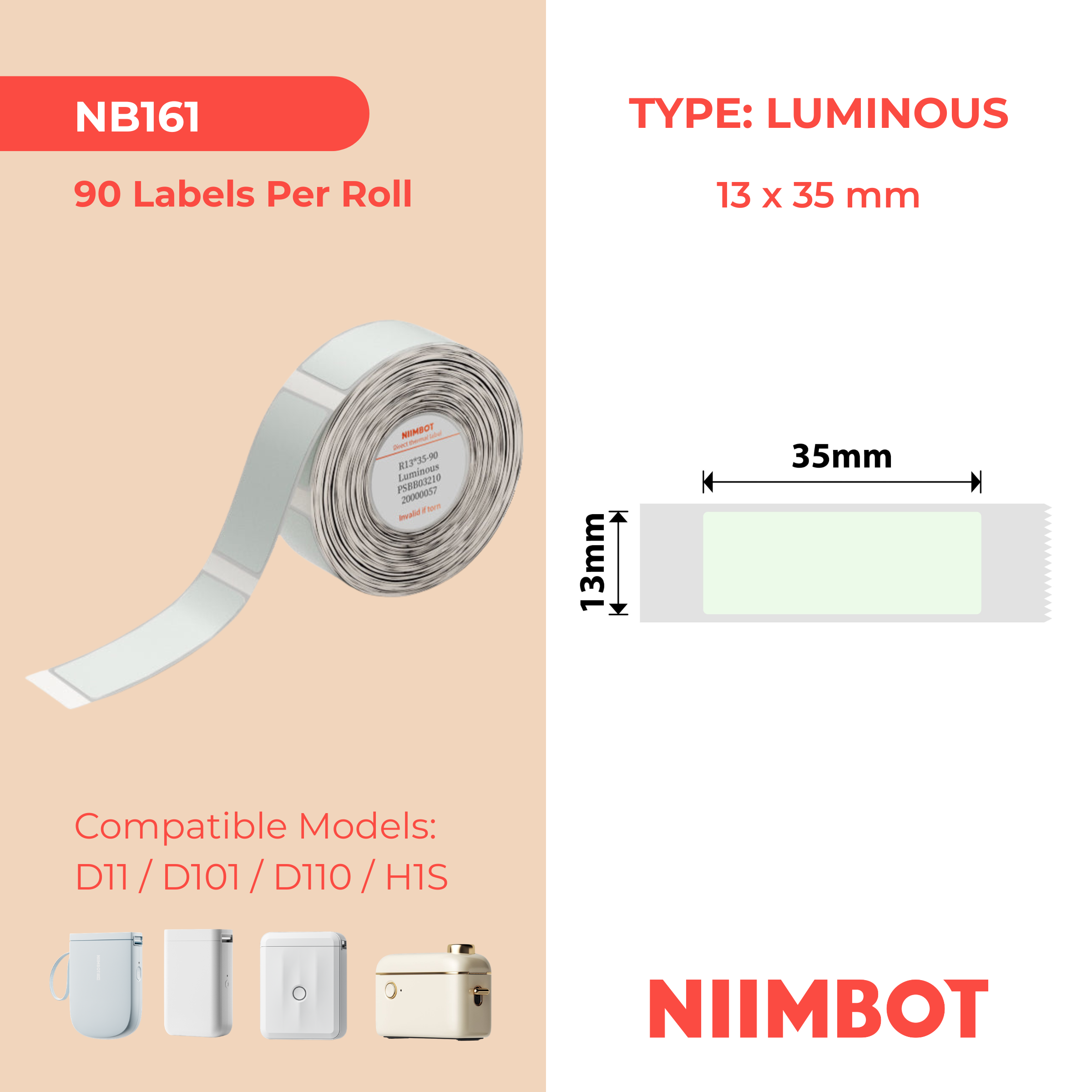 I-NB161 - NIIMBOT - D11 / D101 / D110 - 13*35MM - 90 AMALEBELE OKUTHETHAYO - UKUDLALWA OKUKHANYA